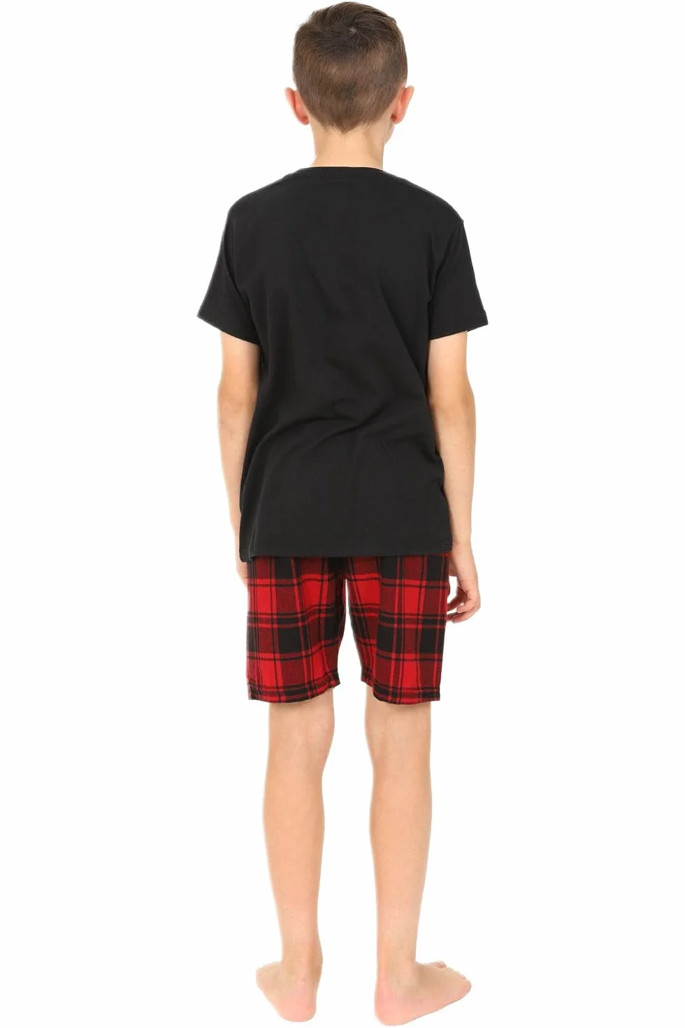 ThePyjamaFactory Pijamas Niño Corto Algodón Cuadros Rojo Negro