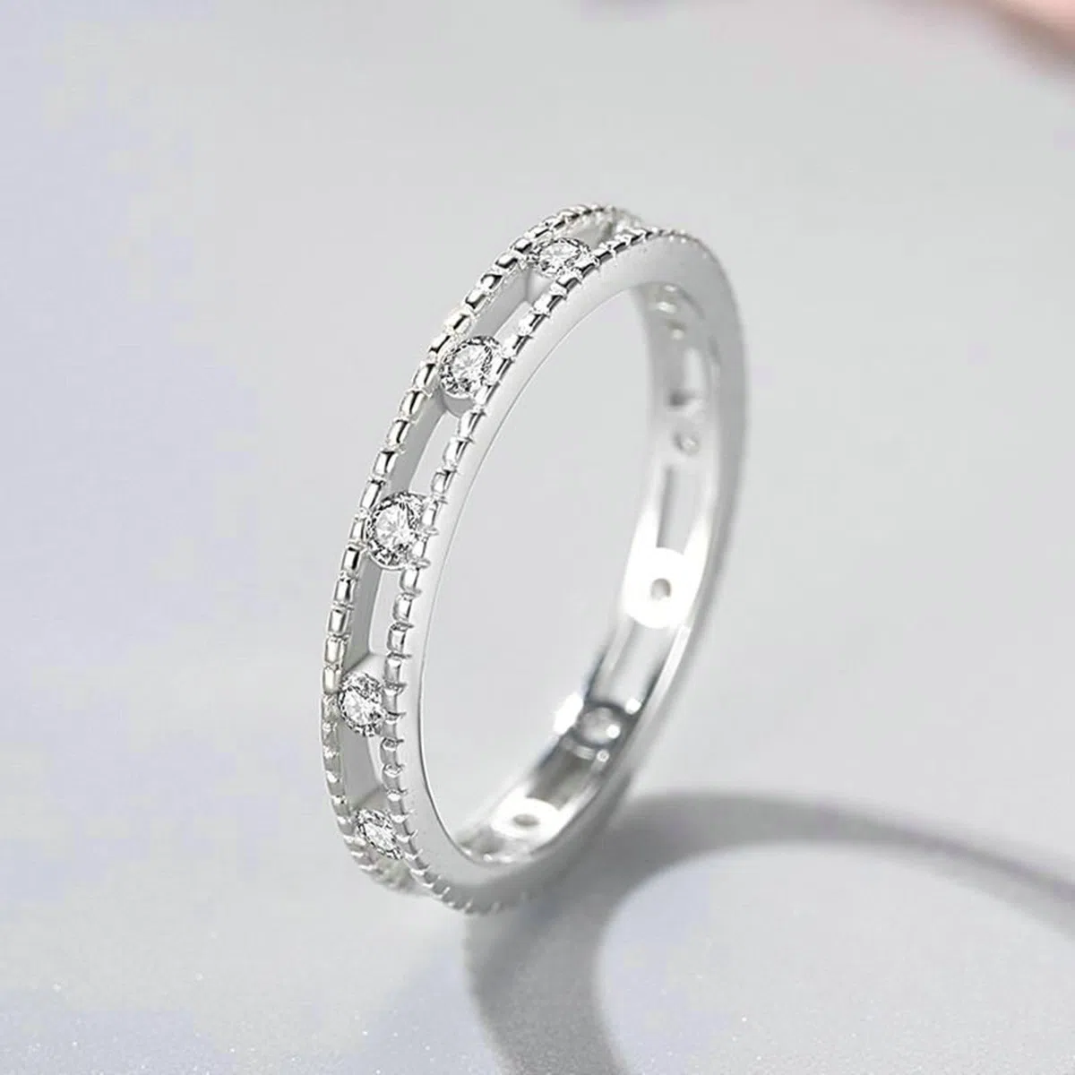 Anillo de compromiso para mujer, de diamantes reales delicados, de oro blanco de 9 K/14 K/18 K, para novia