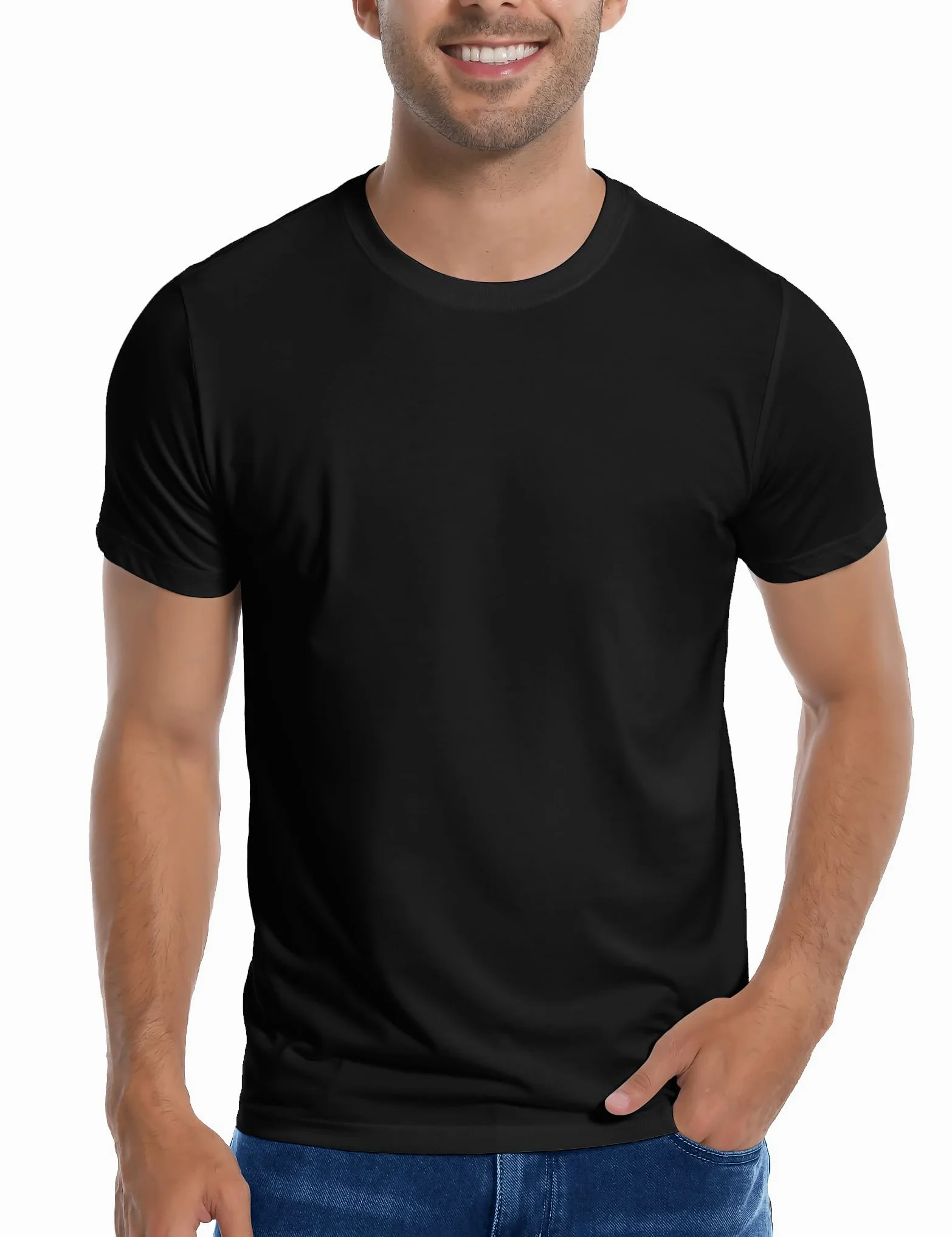 Pioneer Camp Camiseta de bambú para hombre, ultrasuave, color blanco, monocromo, camiseta para hombre, cuello redondo refrescante, camiseta básica casual
