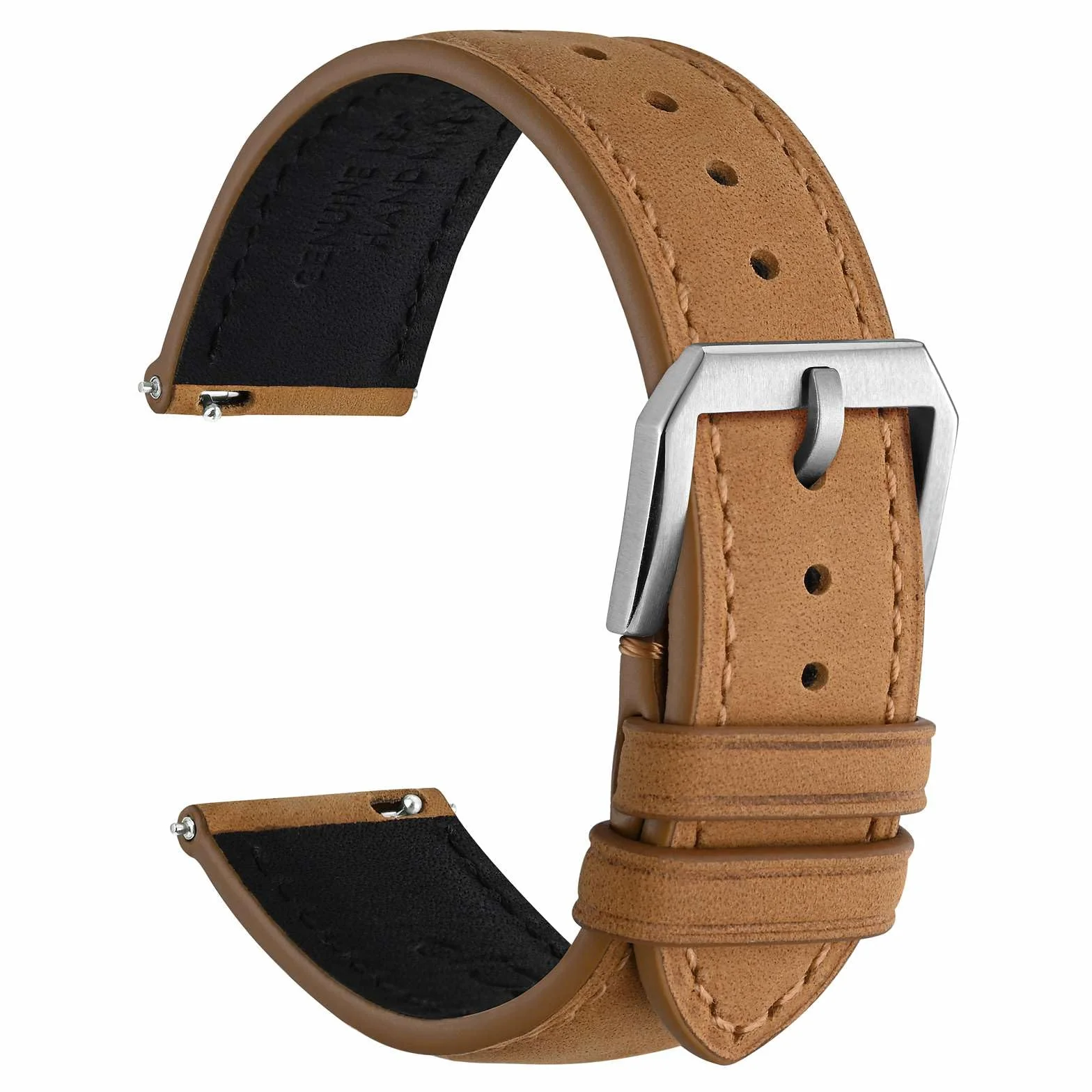 WOCCI Correa de Reloj, Cuero Genuino, Cuero con Forro Oscuro, Liberación Rápida, Ancho de Correa 18mm 20mm 22mm