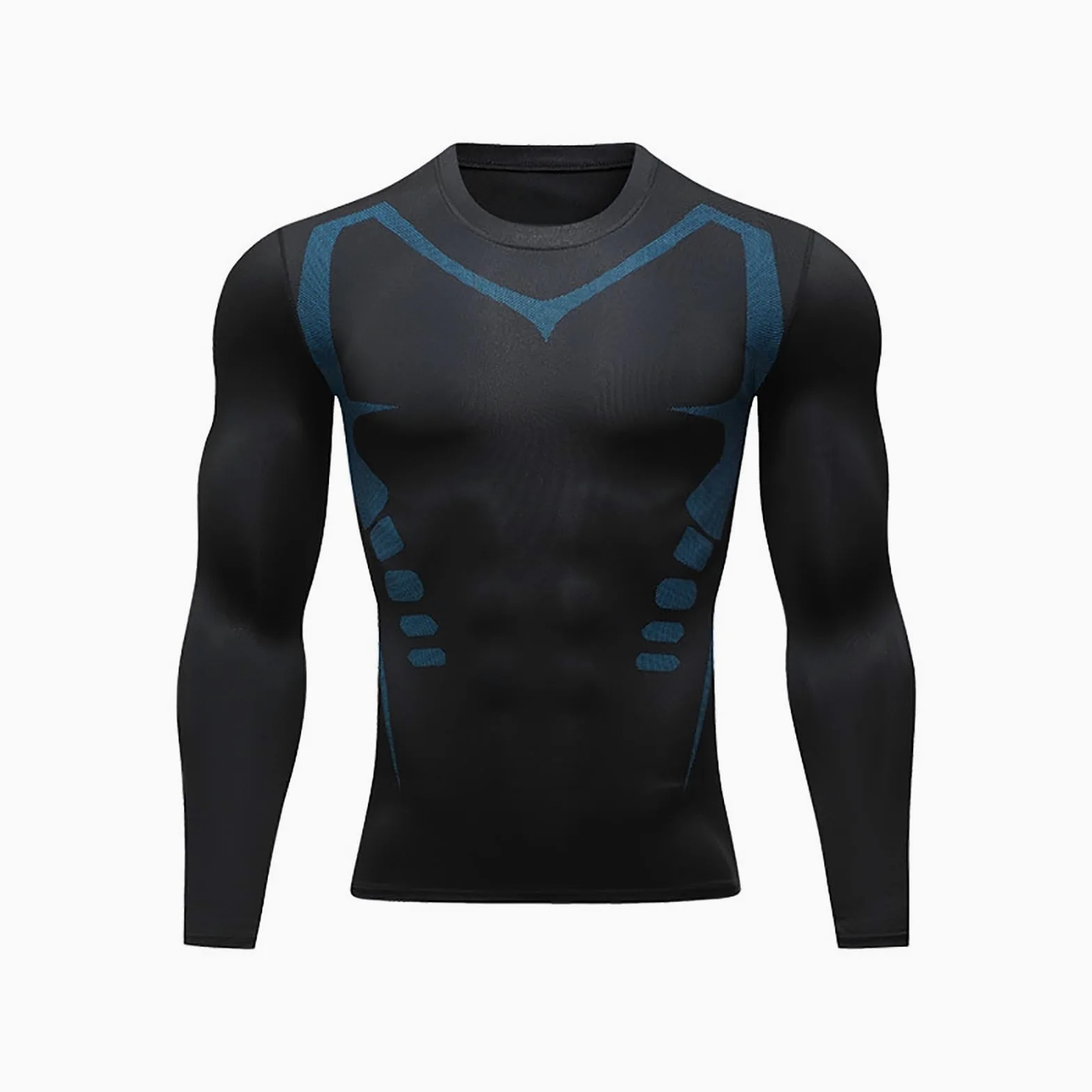 Camiseta de compresión para hombre, corte ajustado, deportiva, elástica, cuello redondo, camiseta funcional, gimnasio, camiseta muscular, de secado rápido, camiseta deportiva de manga larga, camiseta