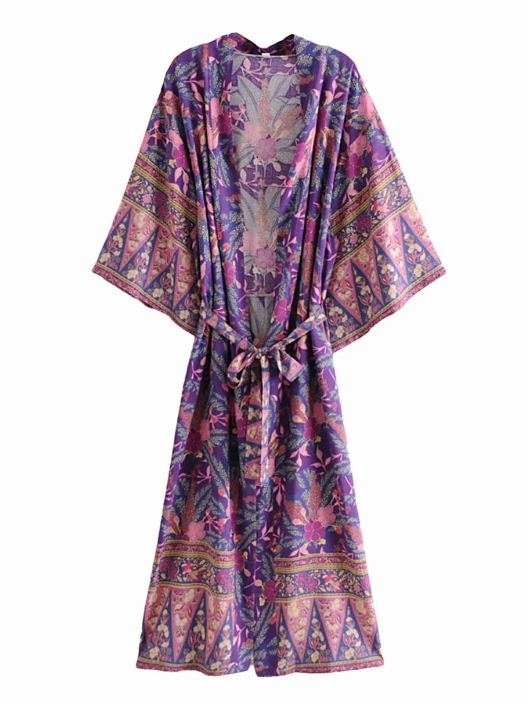 Disimlarl Kimono bohemio con estampado floral para mujer, con cuello en V, mangas murciélago, rayón, maxi bata para cubrir el bikini