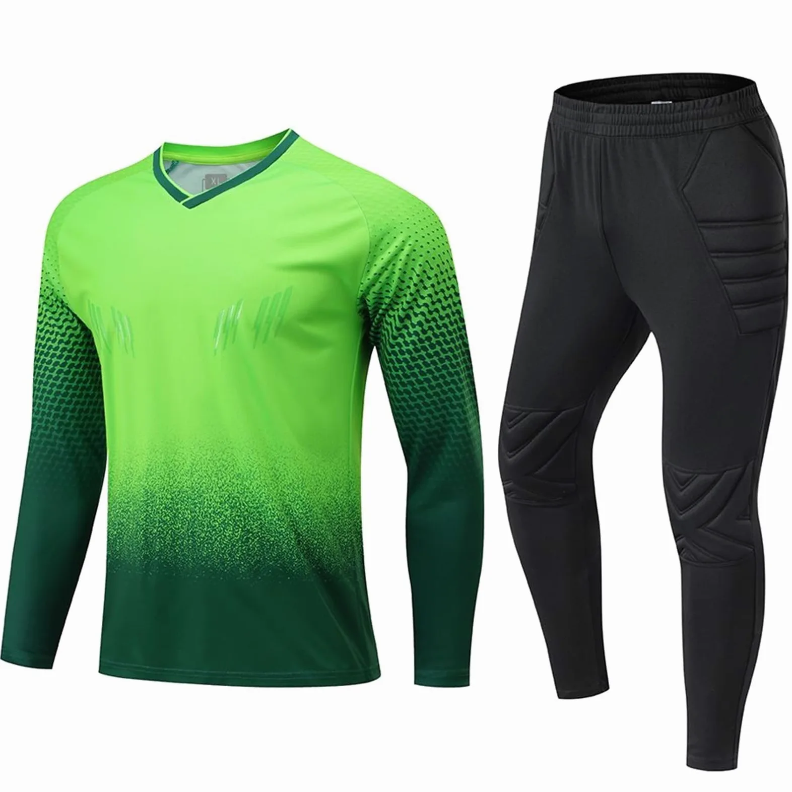 Equipo Portero Infantil - Uniforme Completo con Camiseta y Pantalón, Protecciones de Espuma - Ropa Fútbol Portero Niños/Niñas - Conjunto Entrenamiento Guardameta Junior(Green set,Aldult XL)