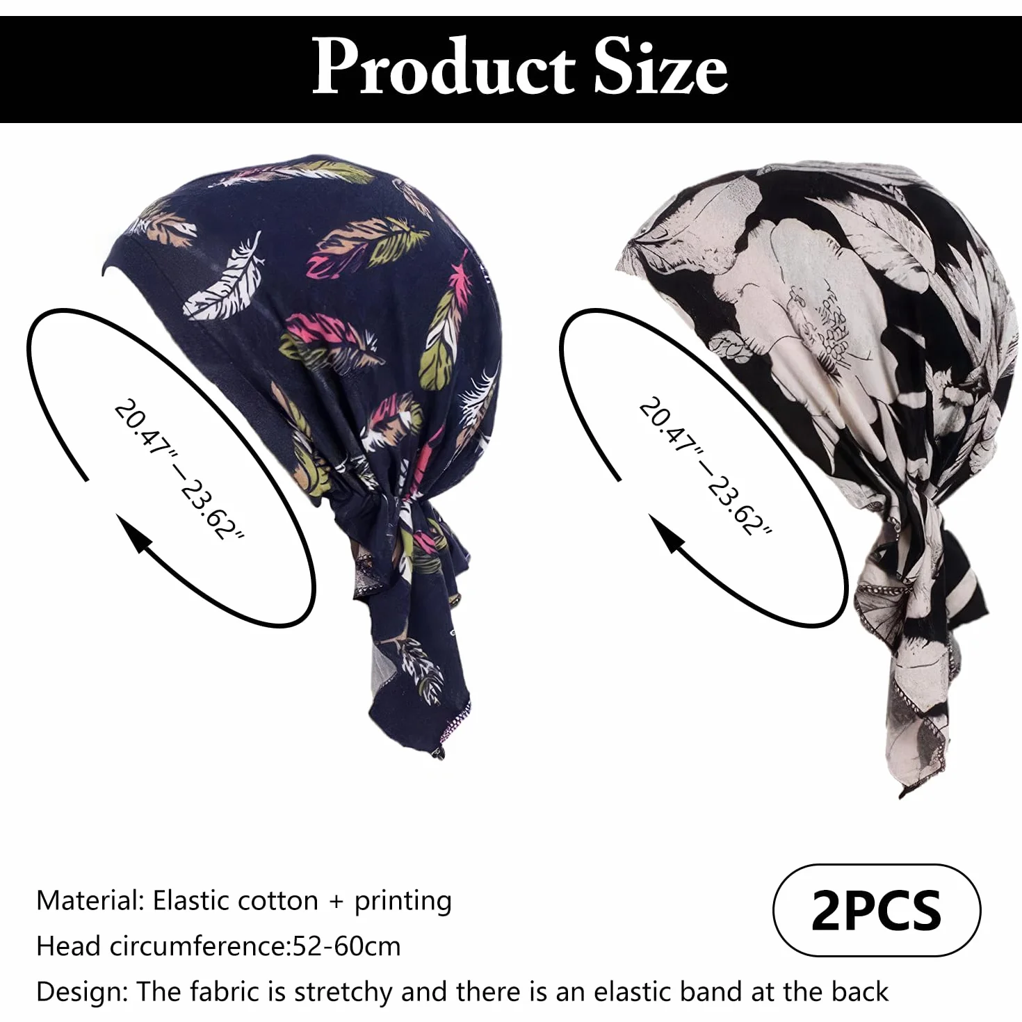 Gorros para Mujer, Sombrero Musulmán de Seda, Hijab Suave de Bambú Preatado, para Pérdida de Cabello (Negro+Azul Marino)