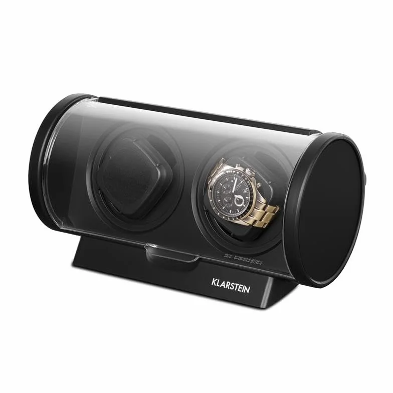 Klarstein Lugano Estuche para Relojes 2 Relojes Automáticos Rotación 4 Modos Negro