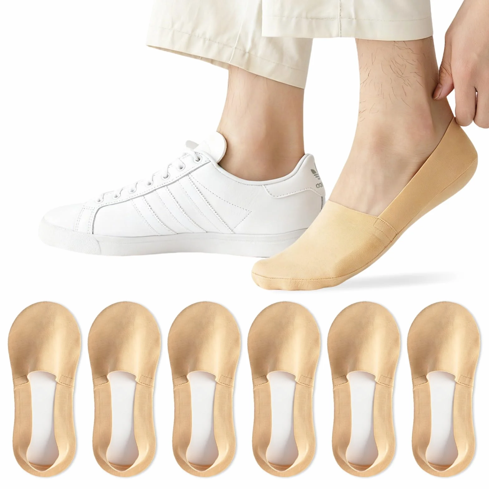 Caudblor 6 Pares Calcetines Invisibles Hombre Mujer Pack de Algodón Peinado con Puntera Reforzada Calcetines Cortos Antideslizantes para Zapatillas Mocasines 37-39 40-42
