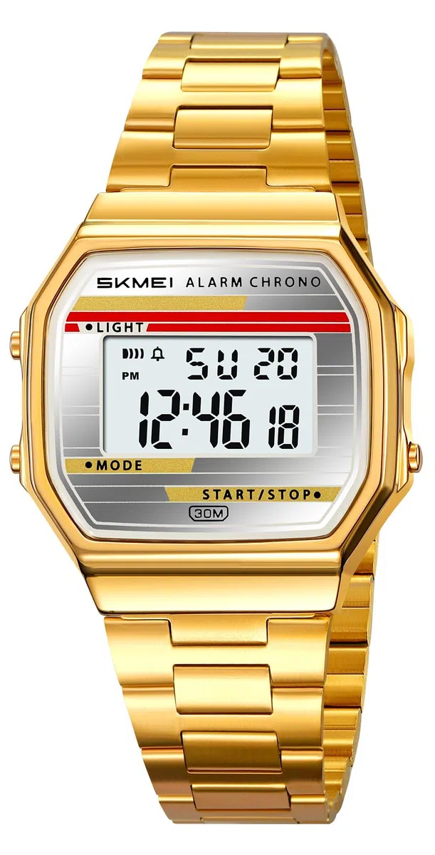Gosasa Reloj digital retro para hombre y mujer, correa de acero