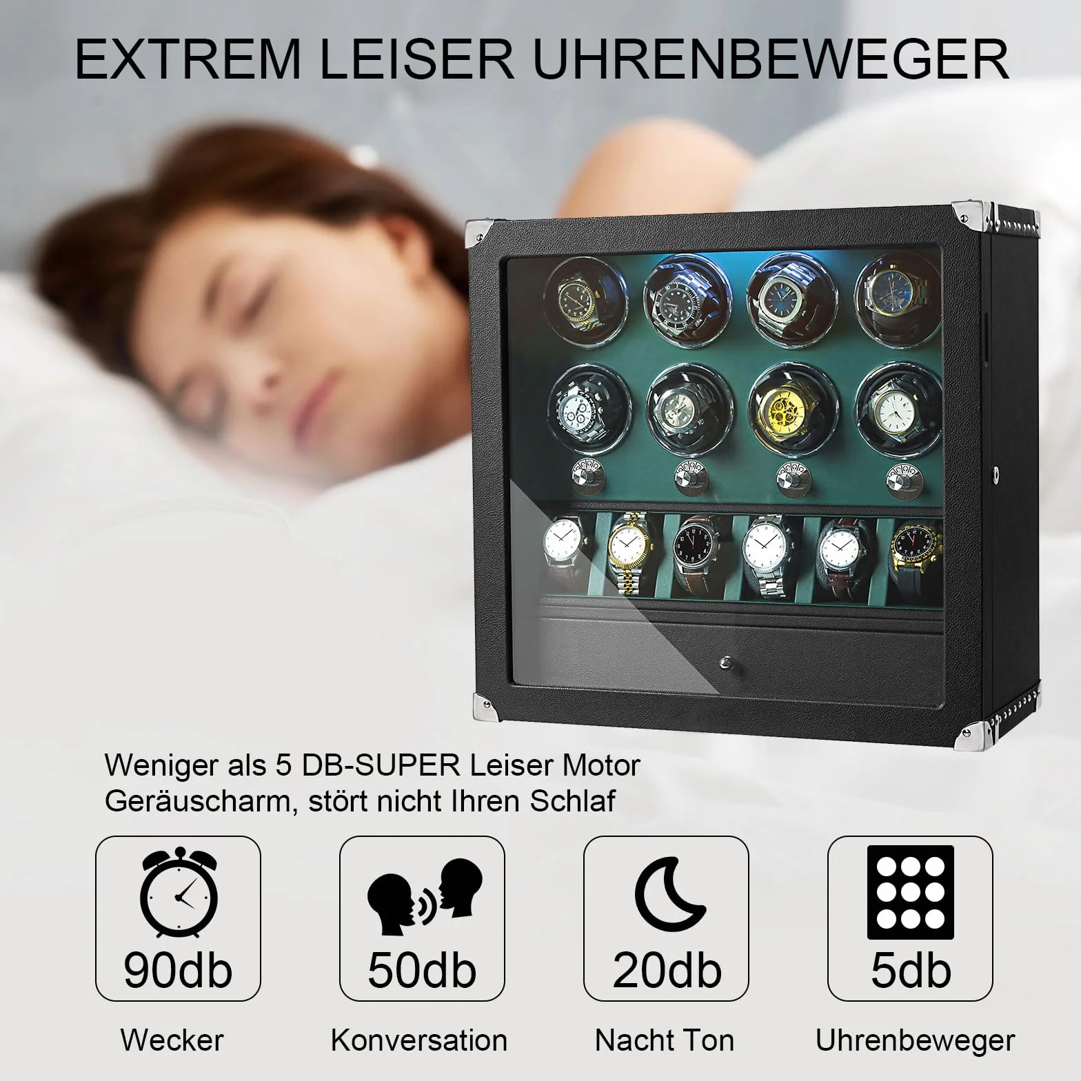 XTELARY - Reloj con cerradura para 2/4/6/8, con 3/6 ranuras de memoria, cajón de almacenamiento, 4 modos de rotación, luz LED blanca, motor súper silencioso