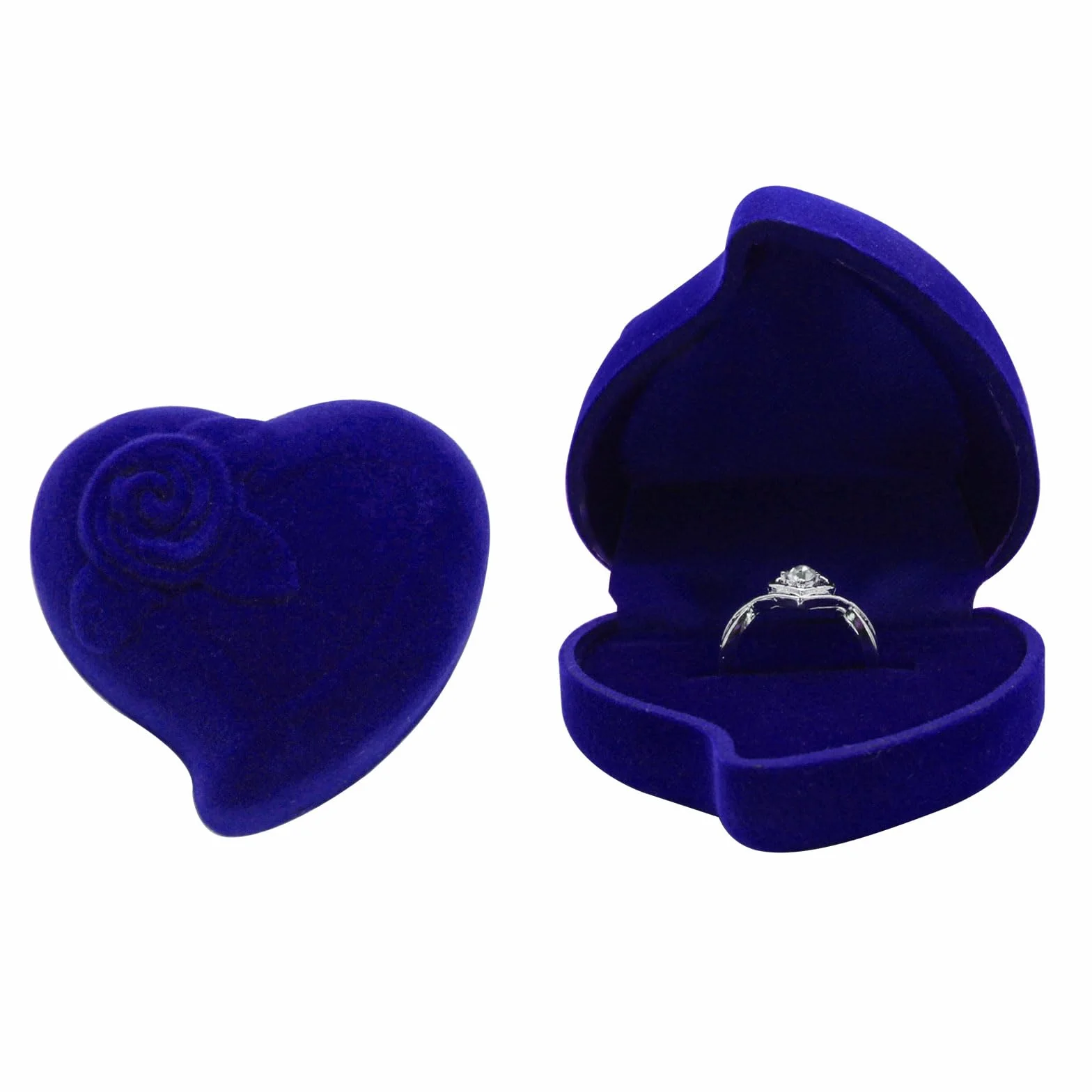 Caja de Terciopelo para Anillos de Compromiso con Forma de Corazón, Joyero Pequeño para Mujer (Azul)