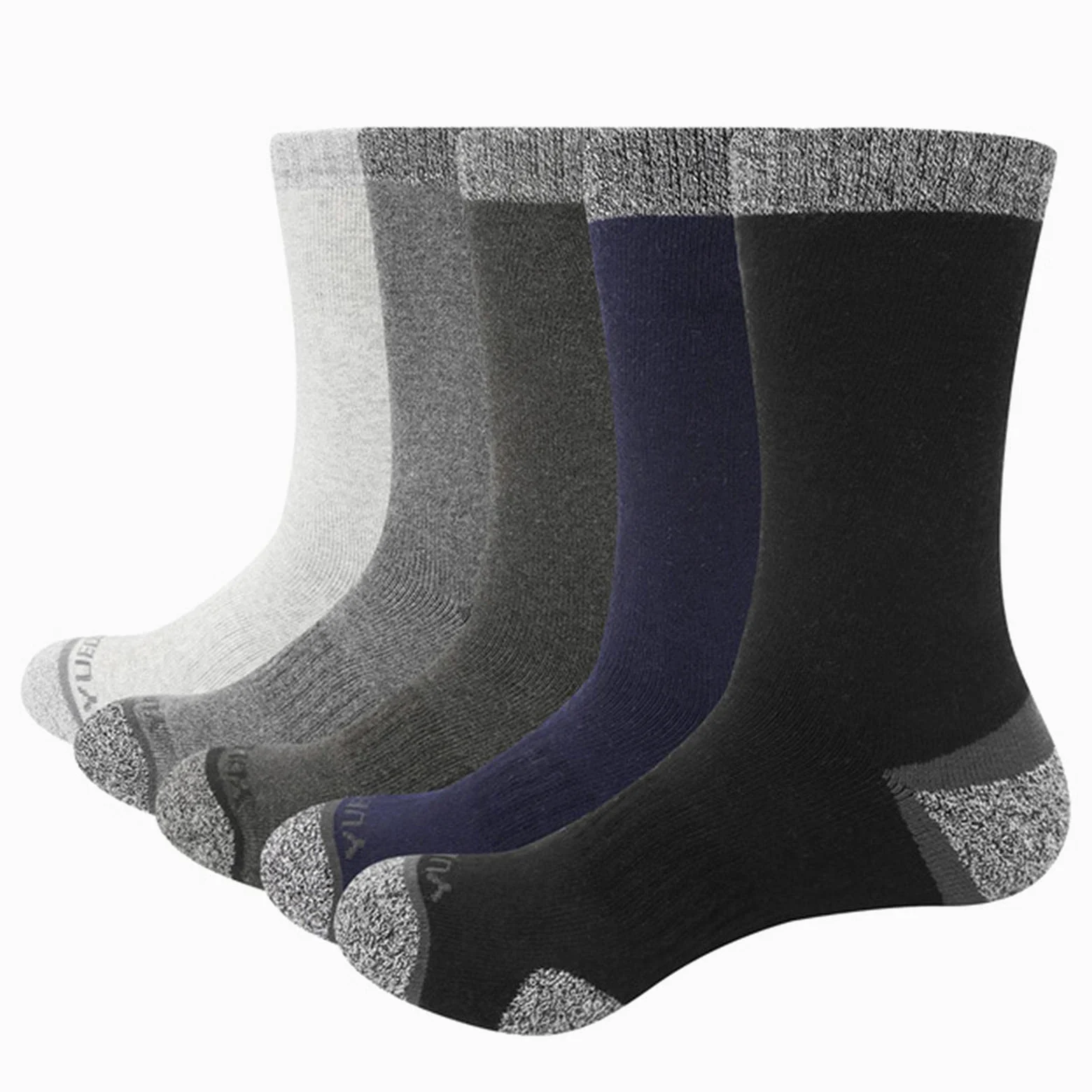UKKO Calcetines de Hombre Hombres 5 Pares Negro Invierno Cómodo Grueso Cojín De Algodón Confort Calcetines Transpirables-1808Mix,L(Men 6.5-9.5 Us)