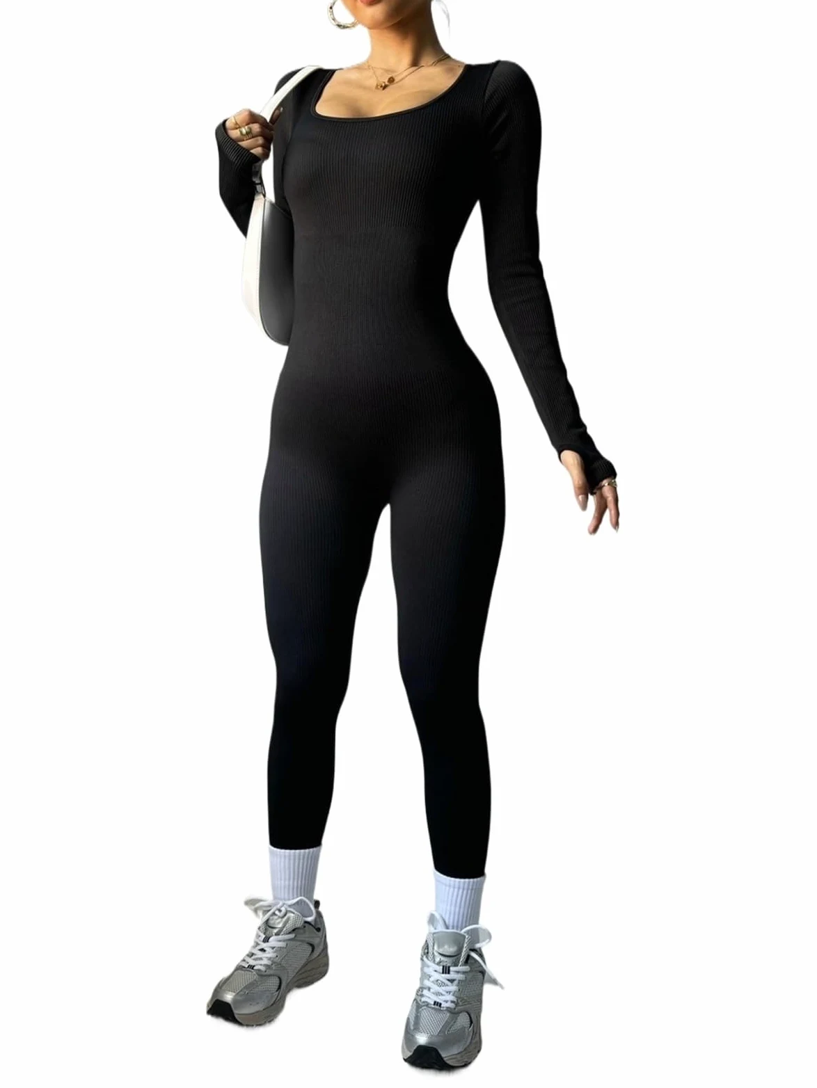 Traje de Yoga for mujer, mono negro, manga larga, ropa calle Sexy y moda, deportivo informal