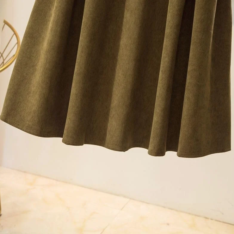 Falda Larga De Pana De Invierno para Mujer, Elástica, De Cintura Alta, Gruesa, Cálida, Informal, Elegante, De Corte A, Plisada, Midi con Bolsillos
