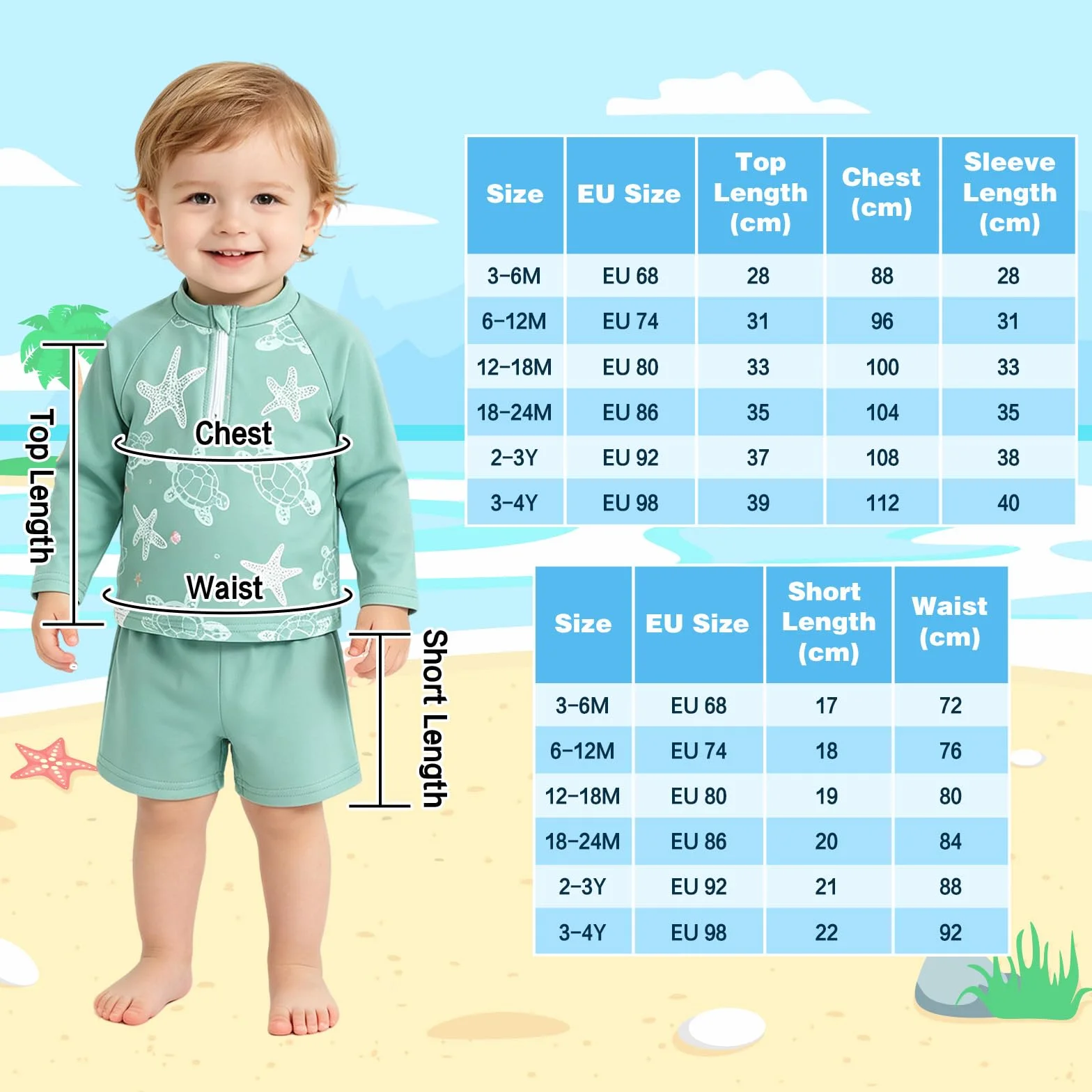 Conjunto de baño de dos piezas para niños pequeños Gorro Camiseta manga larga y Pantalones cortos Playa Piscina