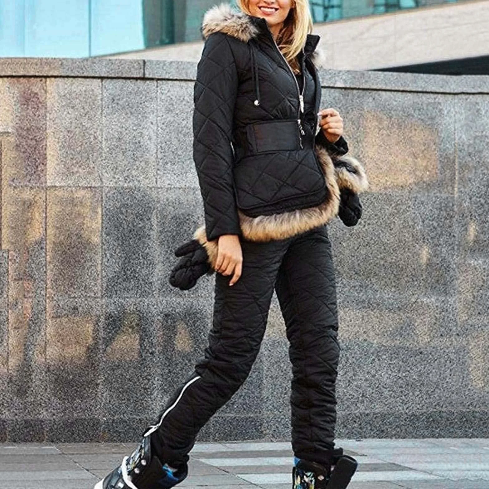 Traje de esquí para mujer de una sola pieza, conjunto clásico de 3 piezas con cremallera, mono de invierno