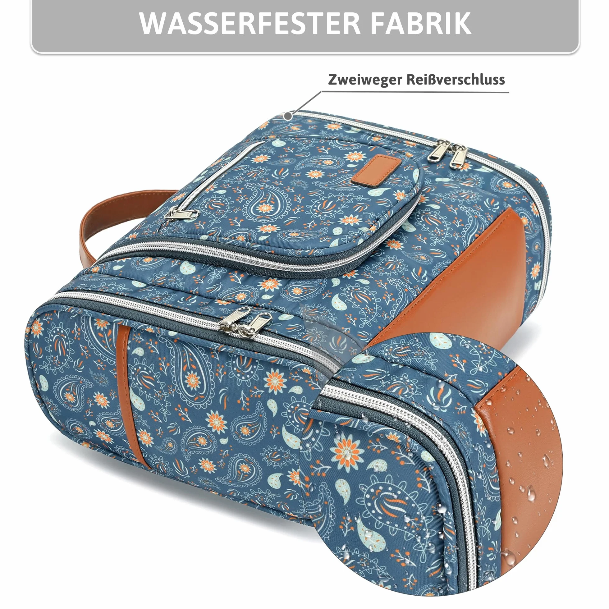 Pearl Angeli Neceser grande para mujer, neceser para colgar, A4-azul Paisley Flores, Neceser | Neceser de viaje grande bolsa de aseo organizador de maquillaje con gancho y asa, bolsa impermeable