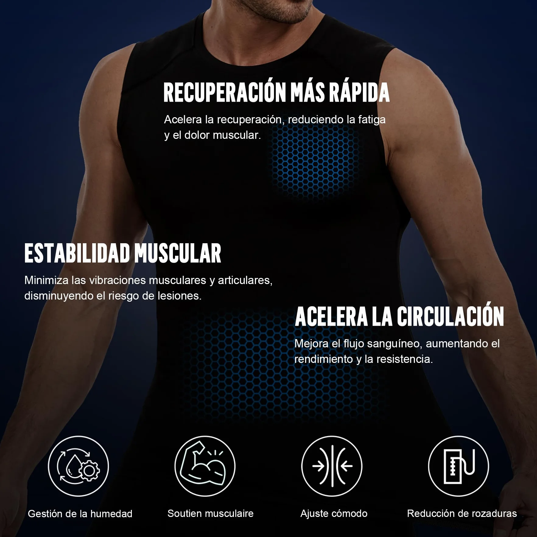 AMZSPORT Pack de 5 Camisetas sin Mangas para Hombre, Transpirables y de Compresión, para Running, Gimnasio, Fitness y Deporte
