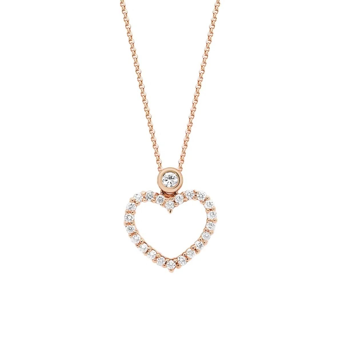 Cadena para mujer con colgante de corazón, cadena de diamante auténtico, 9 K/14 K/18 K, oro rosa, moda clásica