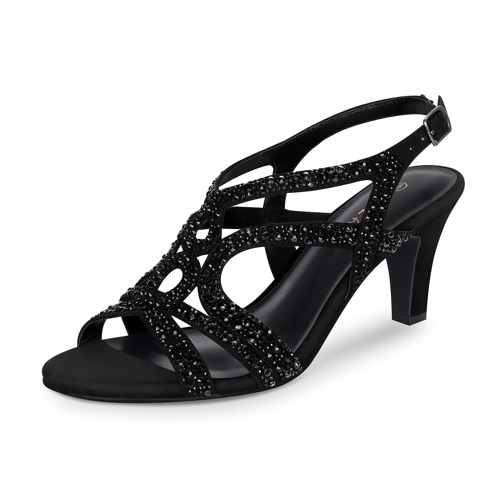 PIZZ ANNU Amelia Sandalias Mujer Verano Comodas Tacon Kitten, Zapatos Fiesta Destalonados Ideales para Boda y Ceremonia, Punta Abierta con Brillantes Tacones Elegantes