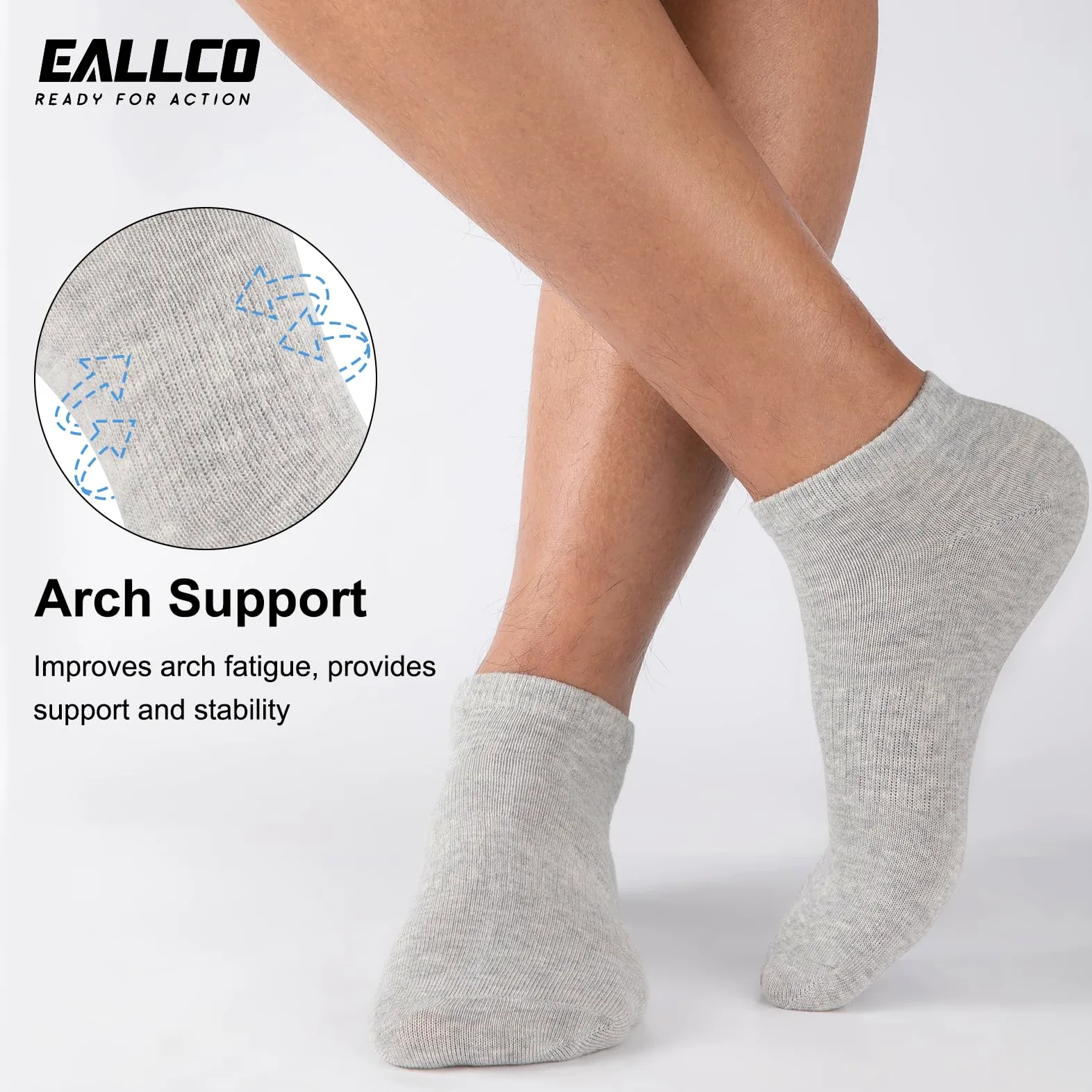 eallco Calcetines tobilleros de algodón para hombre, corte bajo, cortos, transpirables, casuales, 6 pares