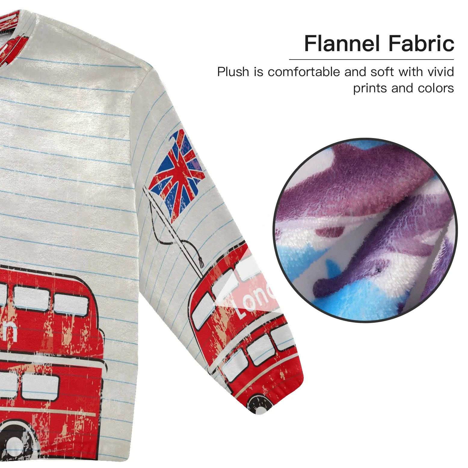 Mnsruu Juego de pijamas de franela con bandera británica de Londres Bus para mujer, 2 piezas, ropa de dormir de manga larga, conjuntos de salón