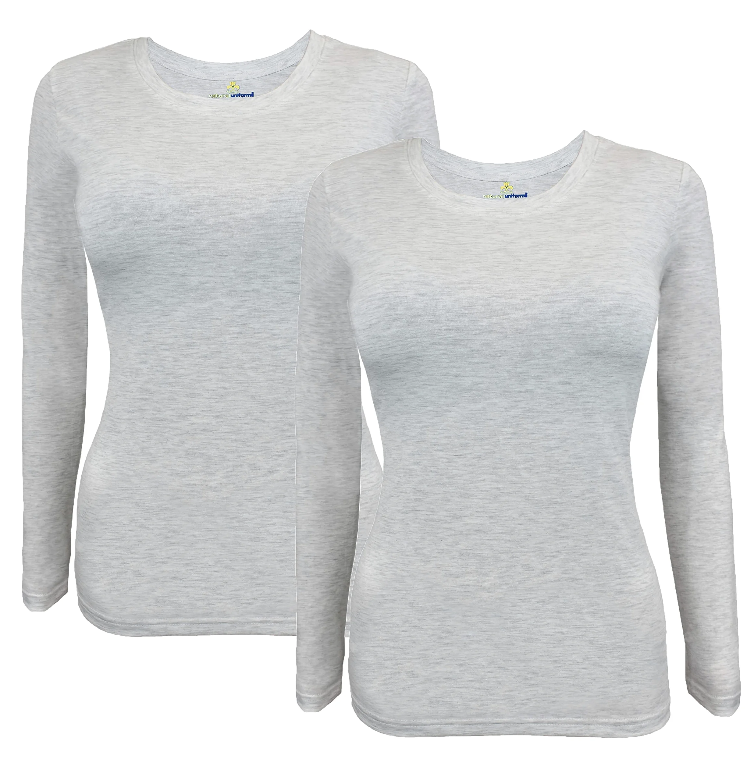 Natural Uniforms Camiseta Under Scrub de manga larga con cuello redondo para mujer, paquete de 2, paquete de 2