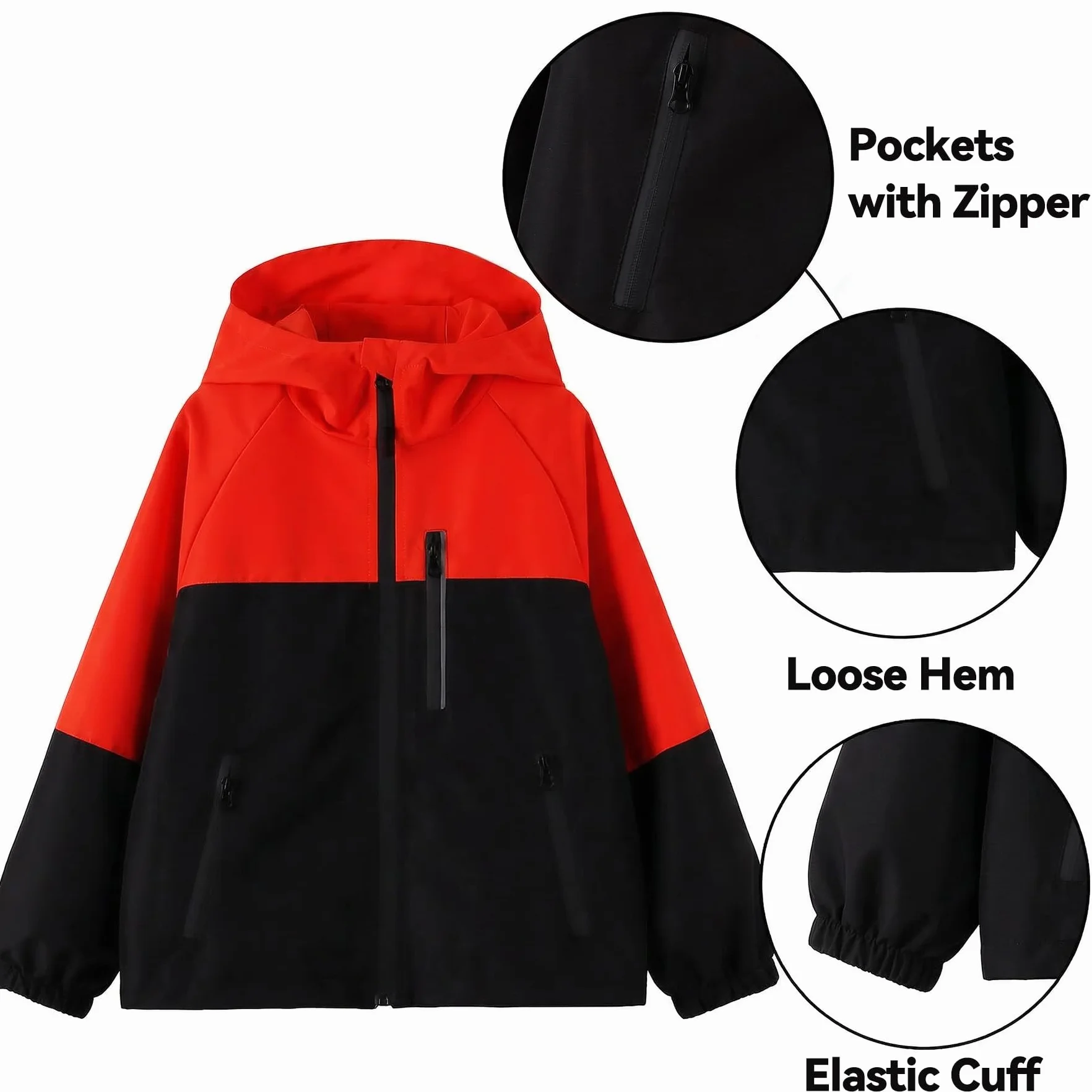 Chaqueta Impermeable para Niños, Cortavientos Abrigo Reflectante Ligera Chaqueta de Lluvia Primavera Otoño 5-13 Años