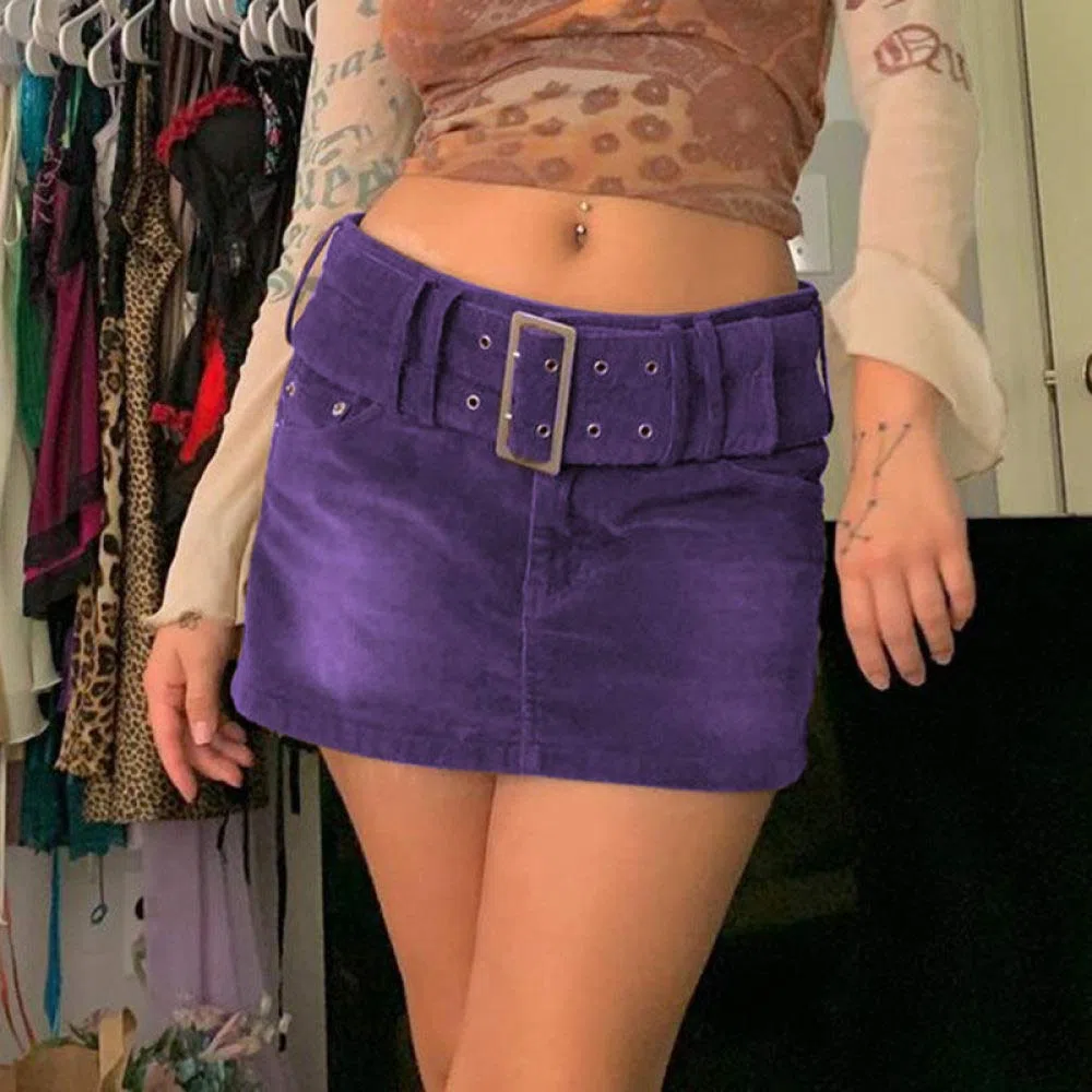 Falda Mujer Mini,Falda Acampanada De Cintura Alta Bolsillo De Pana Cinturón Ancho Otoño Invierno Lindo Dulce Lápiz Bodycon Falda Corta con Cremallera para Niñas Damas Playa Fecha De Vacaciones F