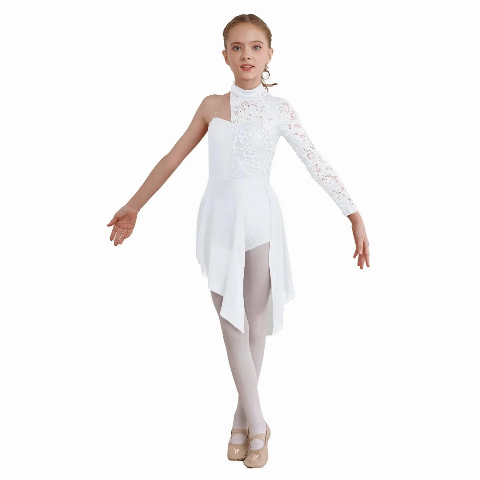 Vestido de Patinaje Artístico Vestido de danza lírica moderna for niña, patinaje artístico, ballet, gimnasia, baile latino, chachachá, leotardo con corpiño de encaje floral