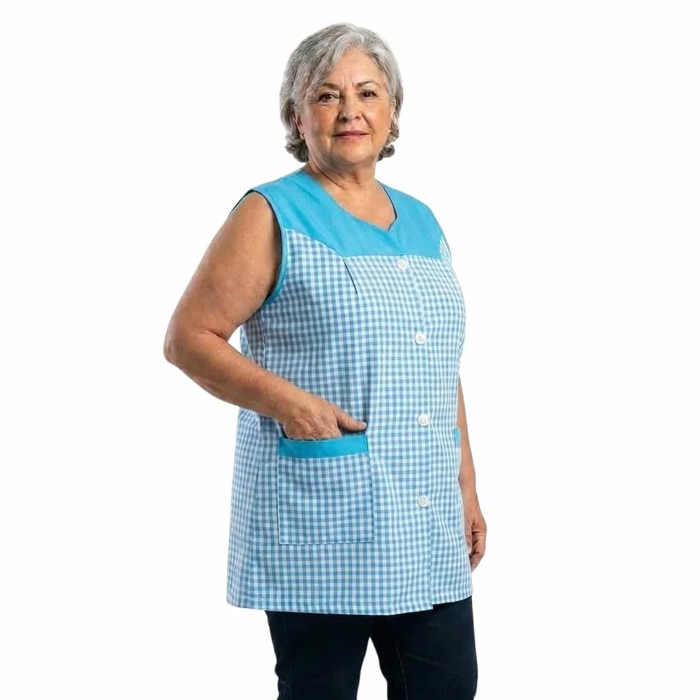 Delantal botones clásicos sin magas. Casaca multiusos. mujer
