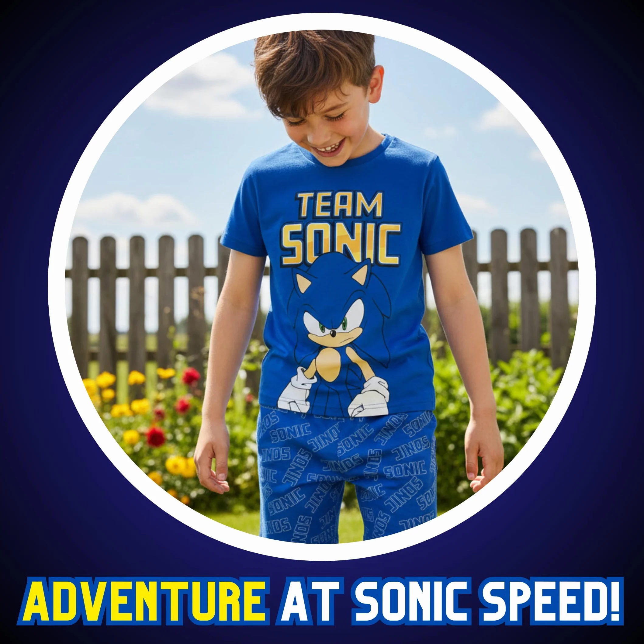Sonic The Hedgehog Pijamas para Niño, Algodon Suave Camiseta Manga Corta y Pantalon Corto, Tallas 4 a 10 Años