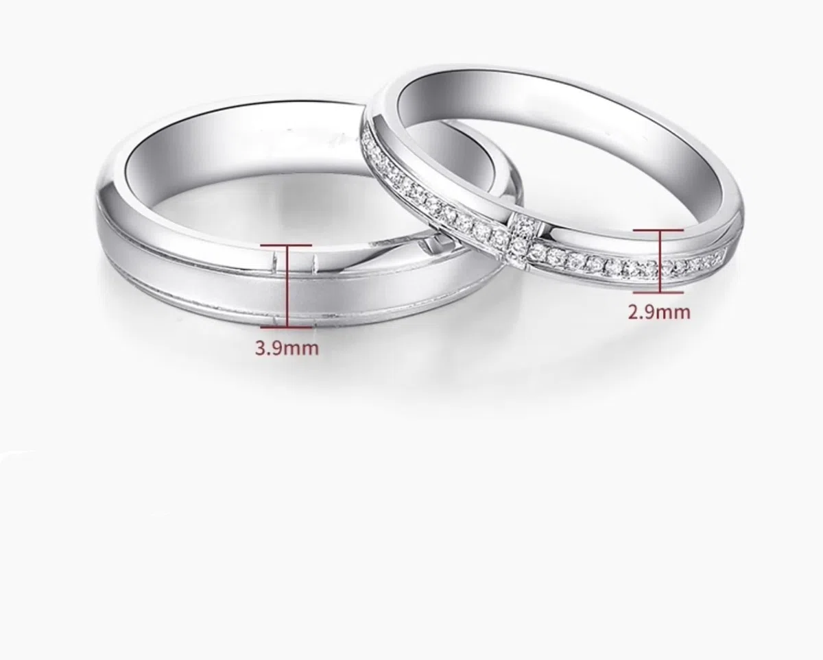 Alianzas de oro blanco con diamantes, simples anillos de boda de oro real para mujer
