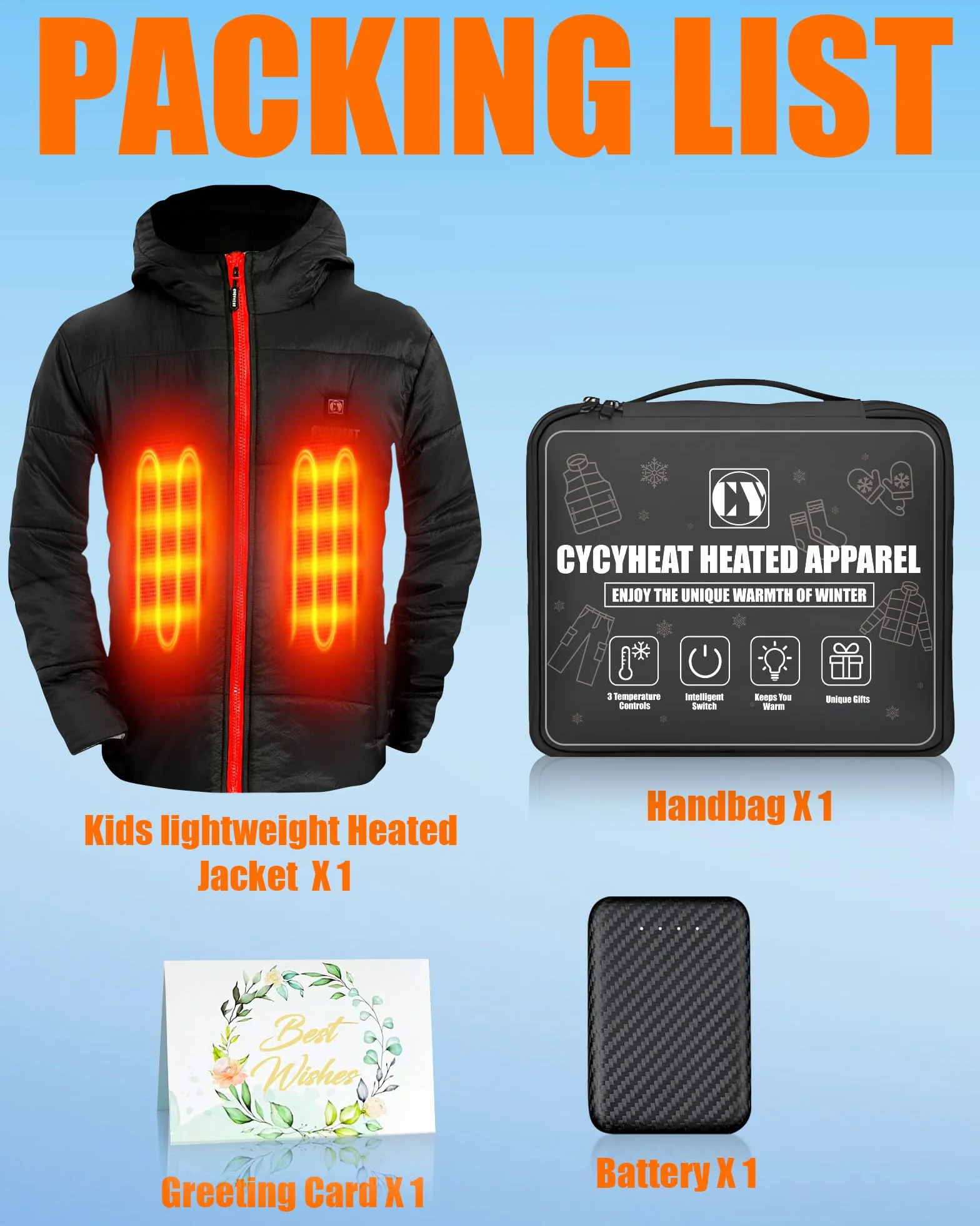 CYCYHEAT Chaqueta térmica para niños y niñas, chaqueta térmica con capucha, calentador de cuerpo con batería, ropa térmica para esquí