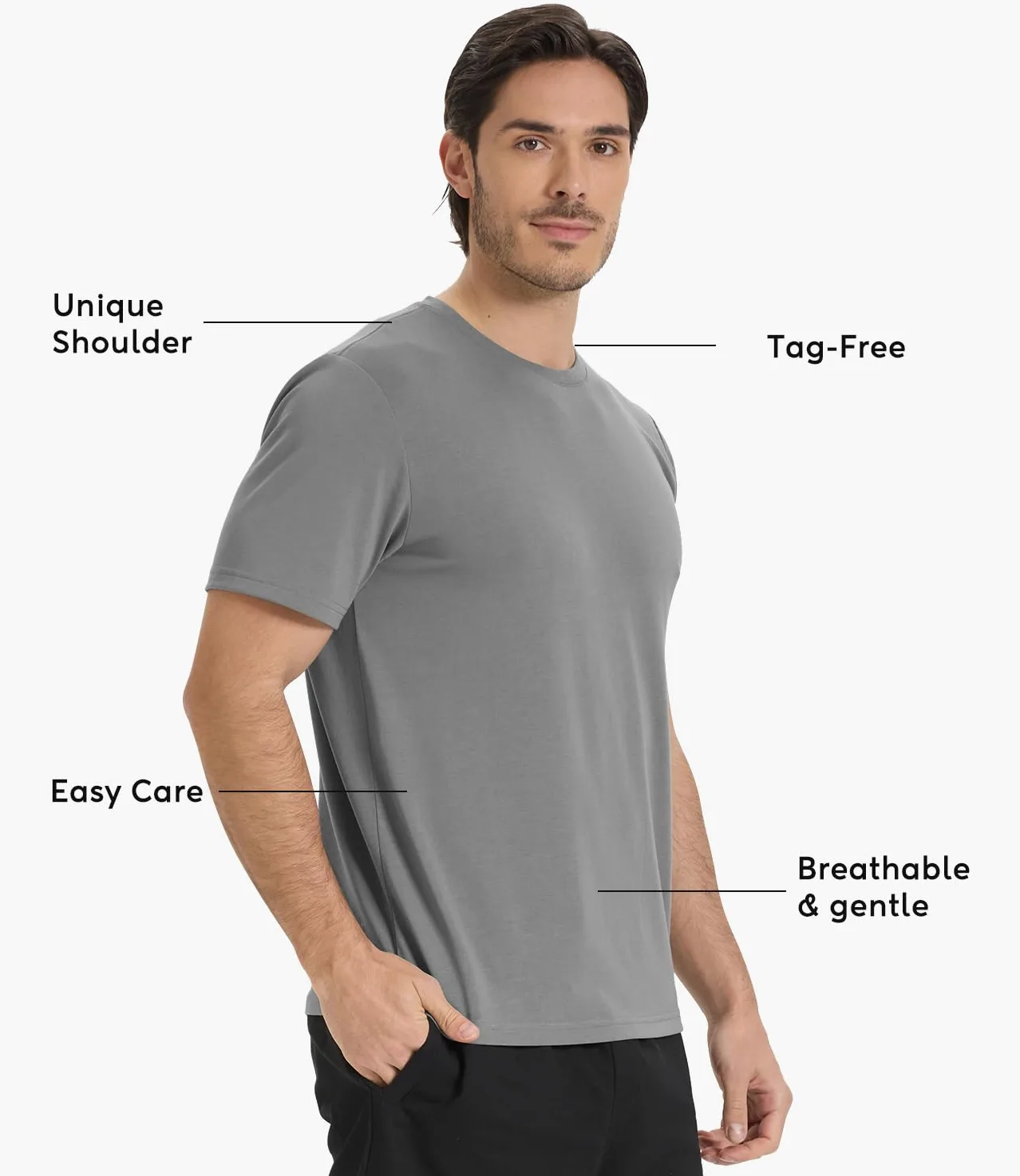 BAMBOO COOL Camisetas de cuello redondo para hombre, manga corta, pesadas, absorben la humedad, camiseta básica casual