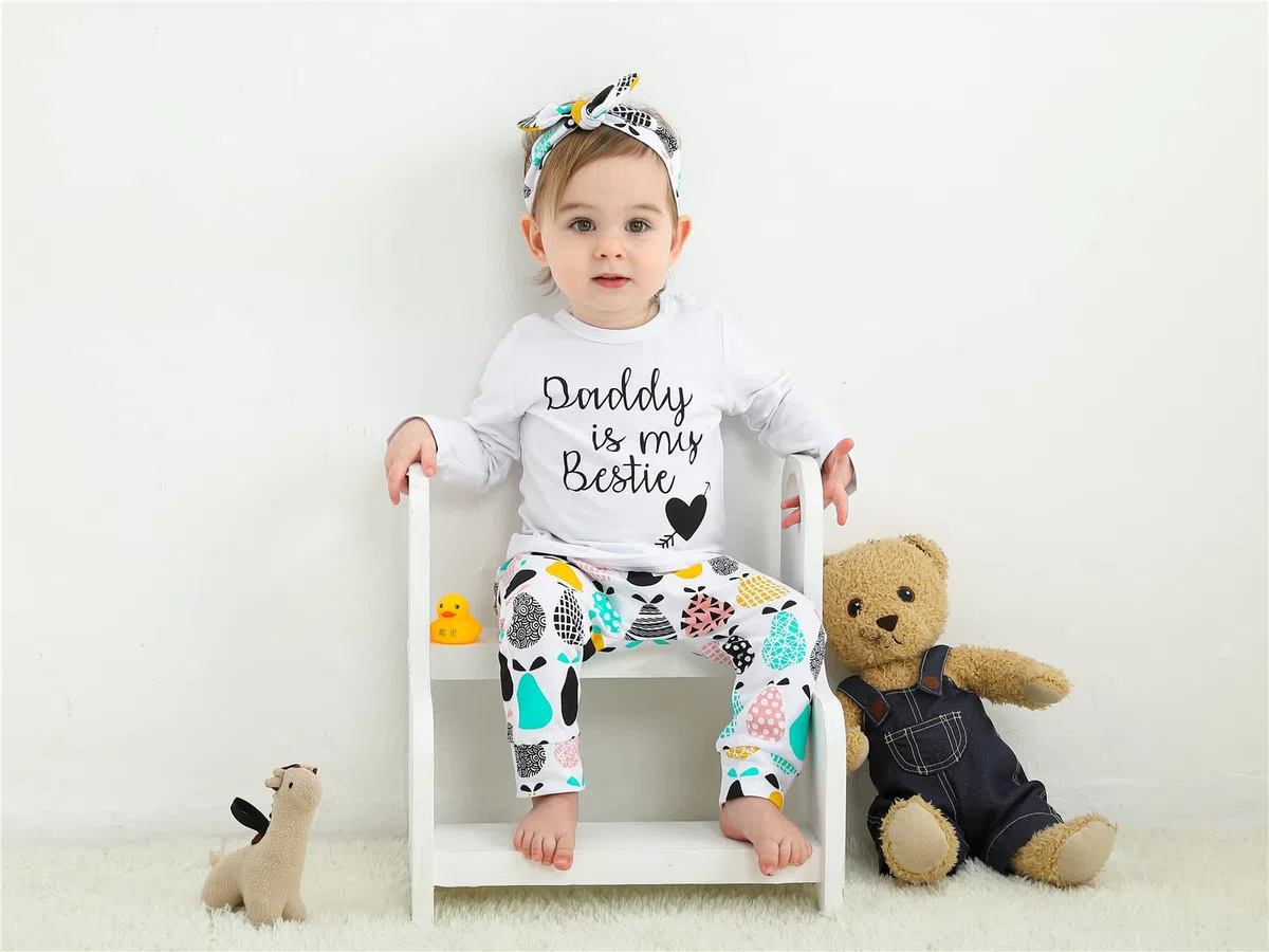 KuKitty Conjunto de 3 piezas para bebé y niña, manga larga, camiseta, blusas, pantalones con diadema