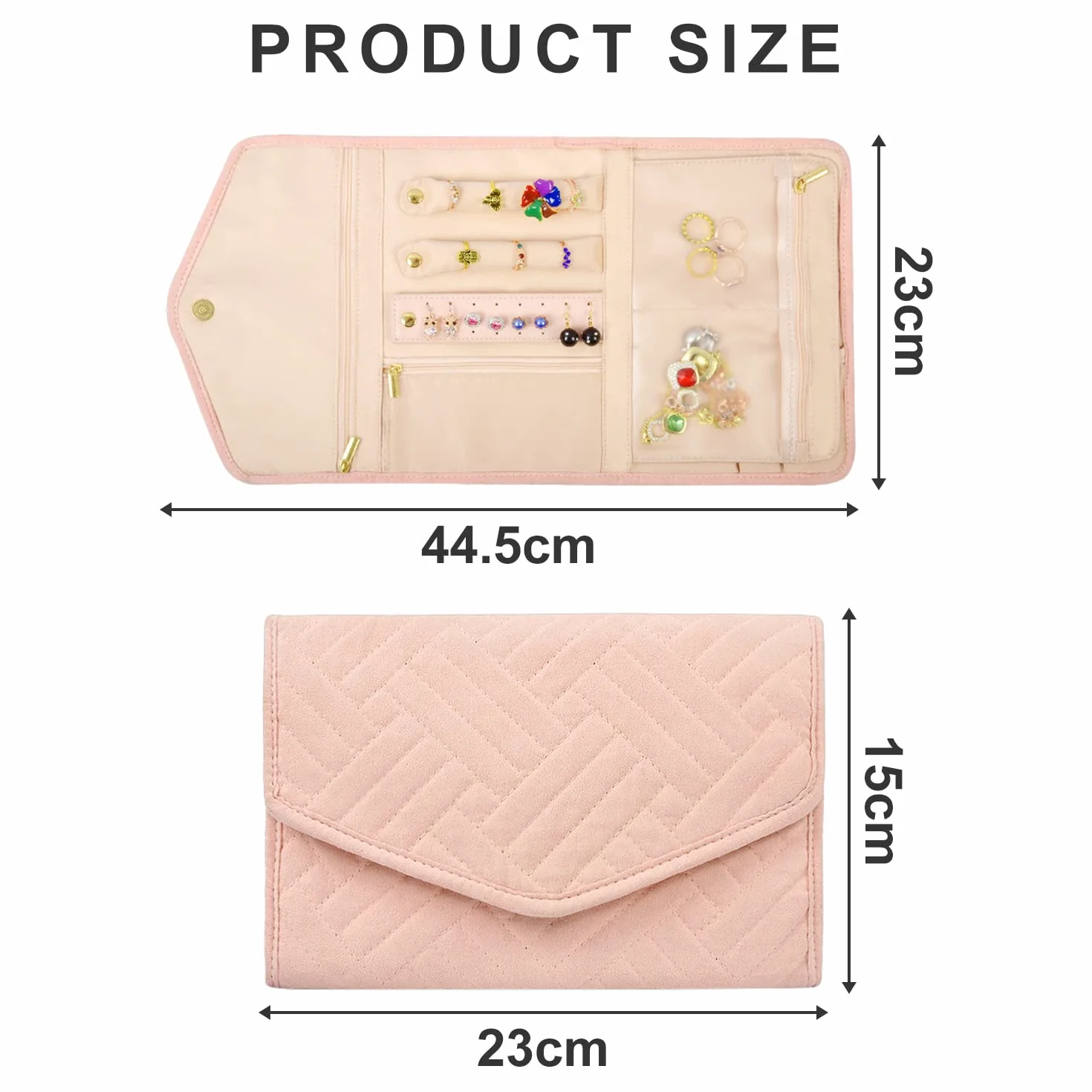 1 bolsa de almacenamiento plegable para joyas, bolsa de joyería portátil, organizador de joyas de viaje, caja de almacenamiento para anillos, utilizado para pulseras, pendientes, anillos (rosa nude)