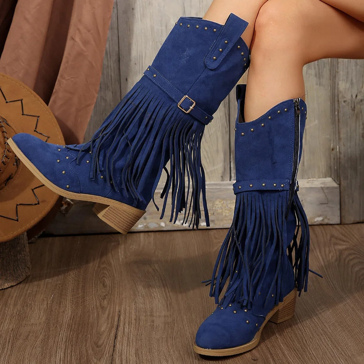 Botines de cuña para mujer, botines de vaquero para otoño, punta puntiaguda