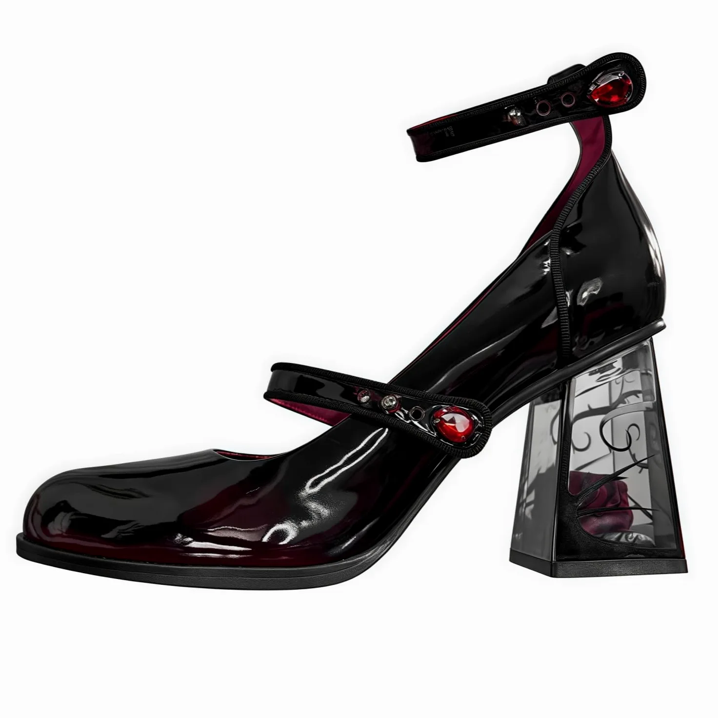 Zapatos Mary Jane de Plataforma para Mujer, Zapatos de tacón con Plataforma gótica Lolita en el Tobillo con Punta Dulce, Zapatos de Plataforma Gruesos, Zapatos de Vestir de Charol