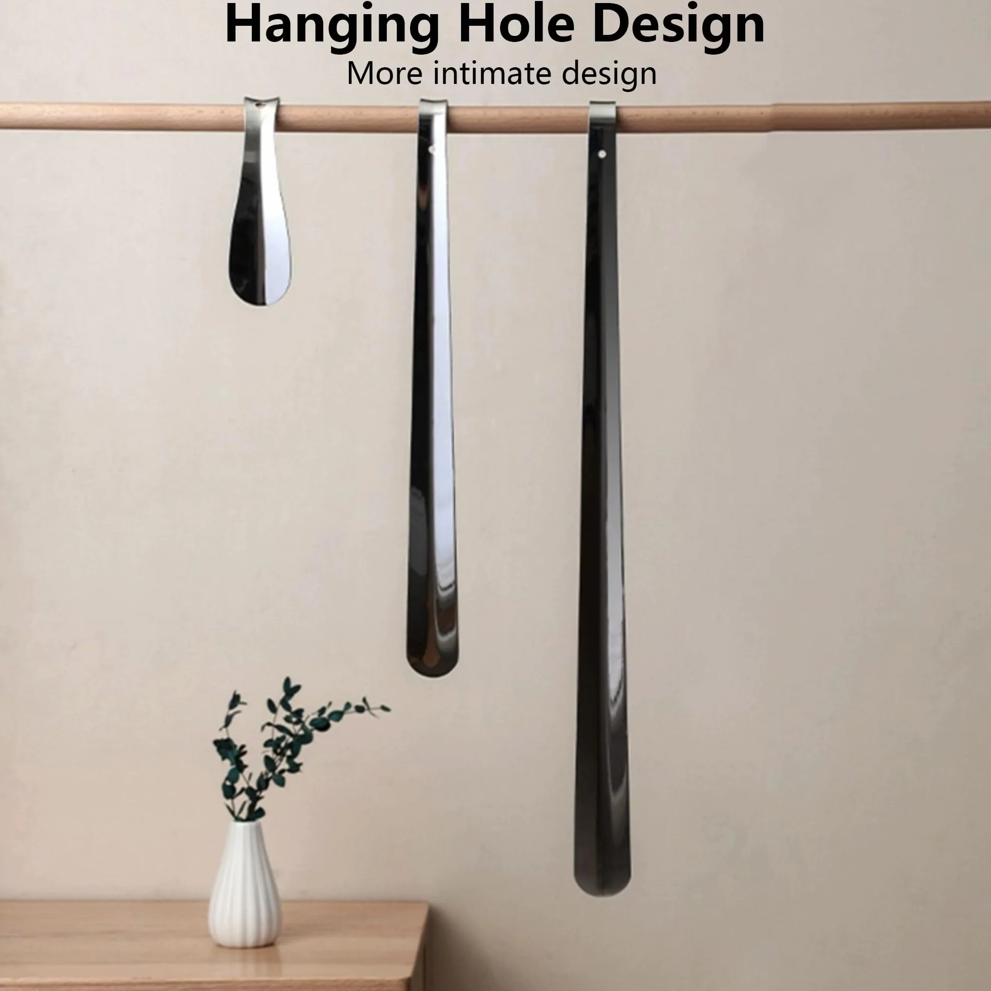 laeeyin Calzador de metal largo 42 cm con agujero colgante, plateado