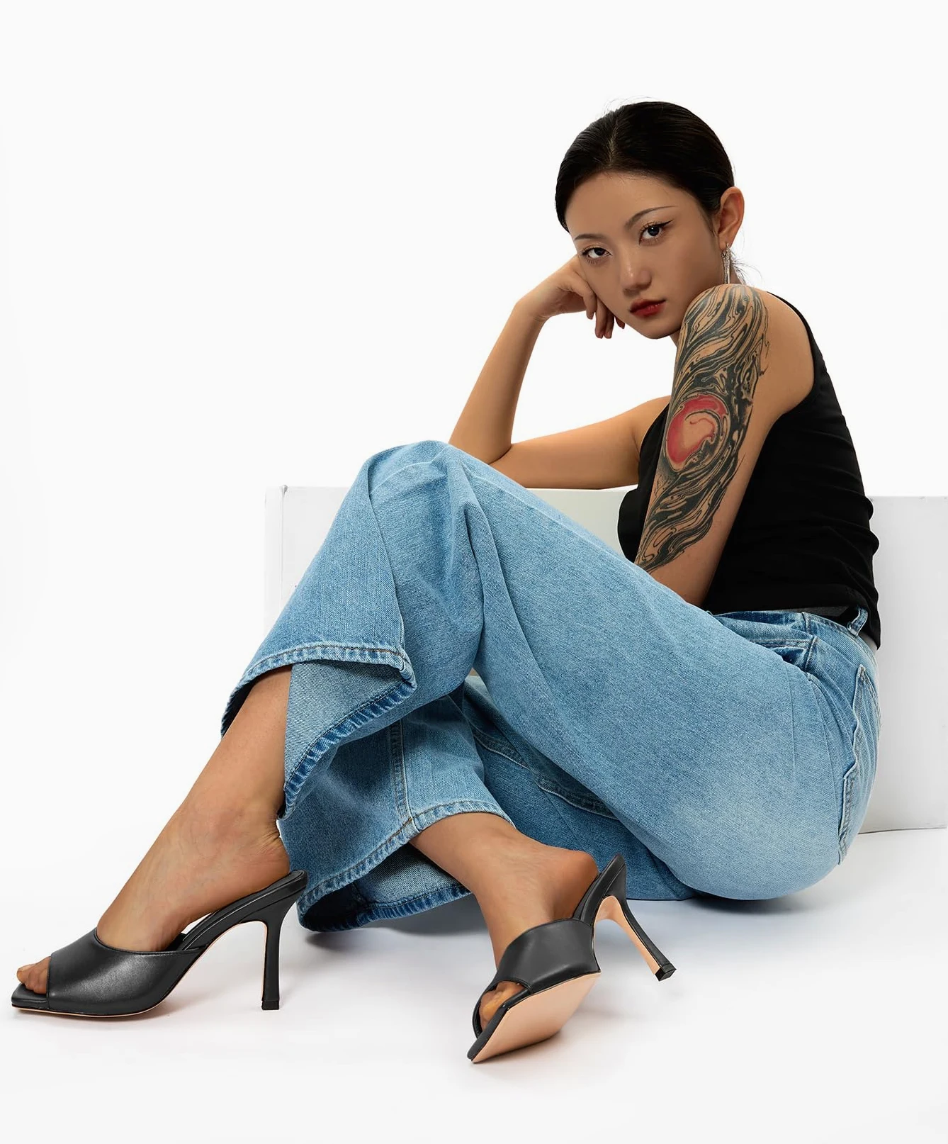 Castamere Mujer Cuadrada Abierta Punta Sandalias Alto High Aguja Heel Slip-on Mules Zapatos Dress Casual Verano Zapatos 9 CM Heels