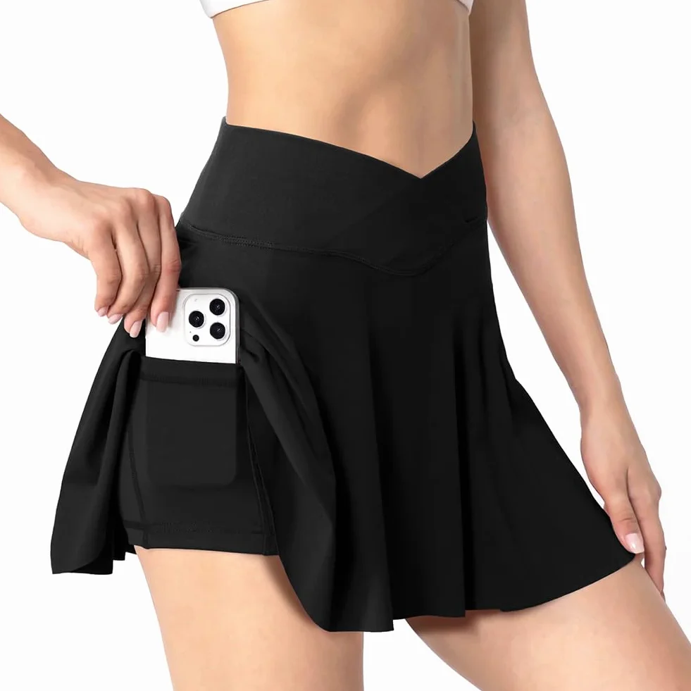 AUYAO Falda Tenis Mujer, Falda Deportiva de Verano con Bolsillo y Pantalón, Faldas de Tenis Plisadas para Mujeres para Golf Senderismo Correr Tenis Ciclismo