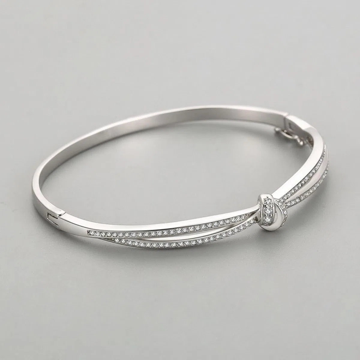 Pulseras para mujer a la moda, pulsera para mujer, nudo infinito con moissanita redonda, oro blanco/platino 950