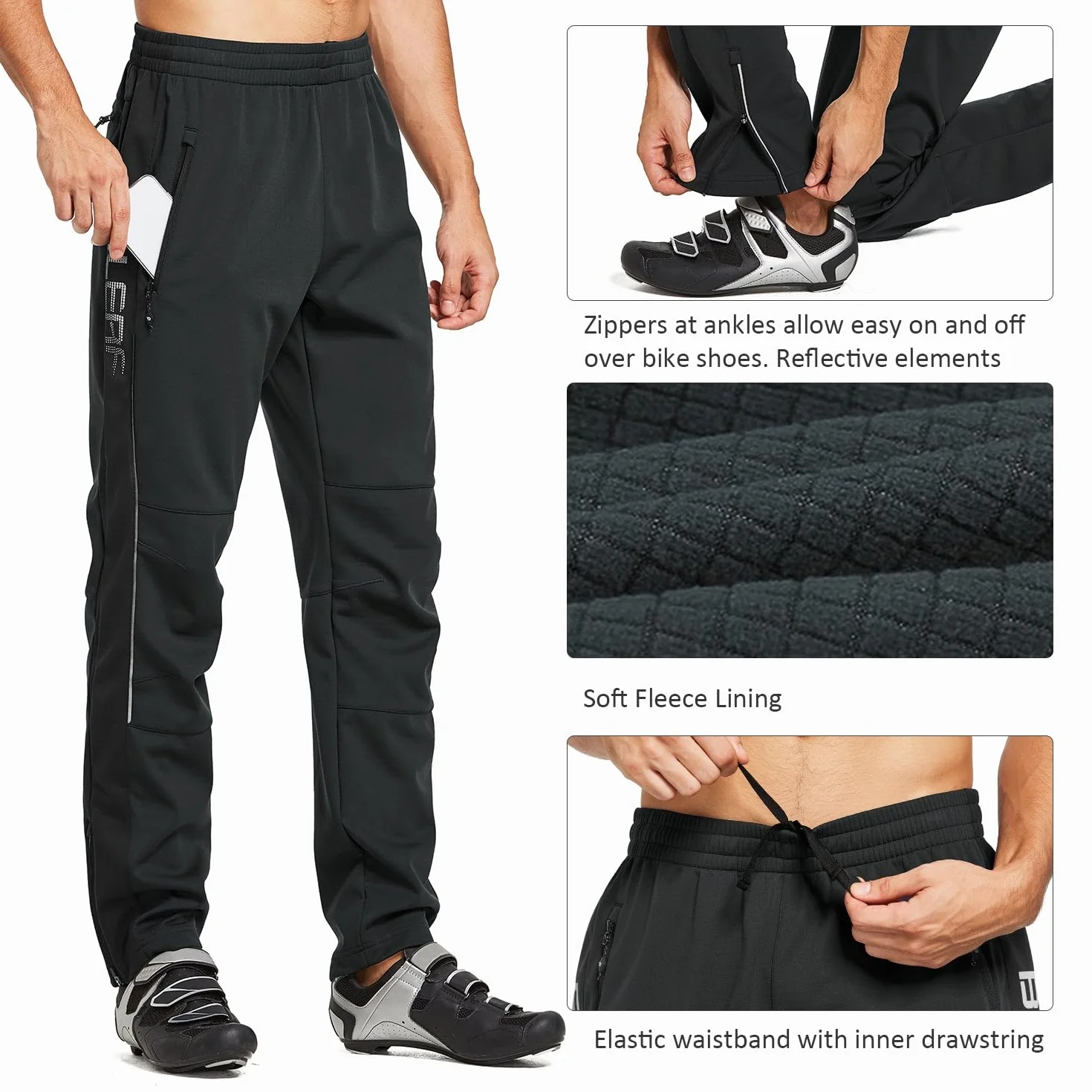 baleaf Pantalones de Ciclismo para Hombre Forro Polar Impermeables Resistentes al Viento Aislados