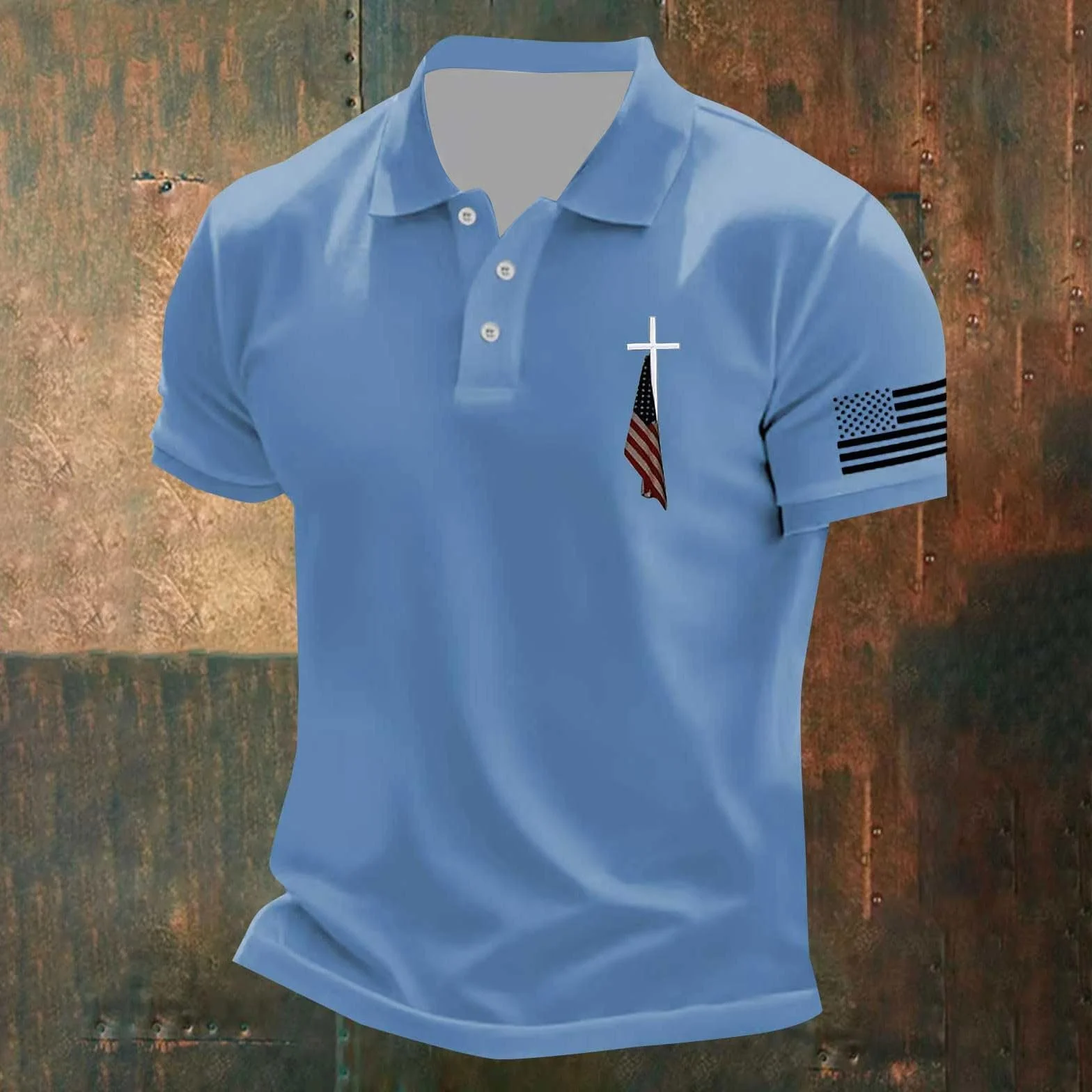 Camiseta polo cristiana bandera Estados Unidos manga corta golf patriótica 4 julio hombre