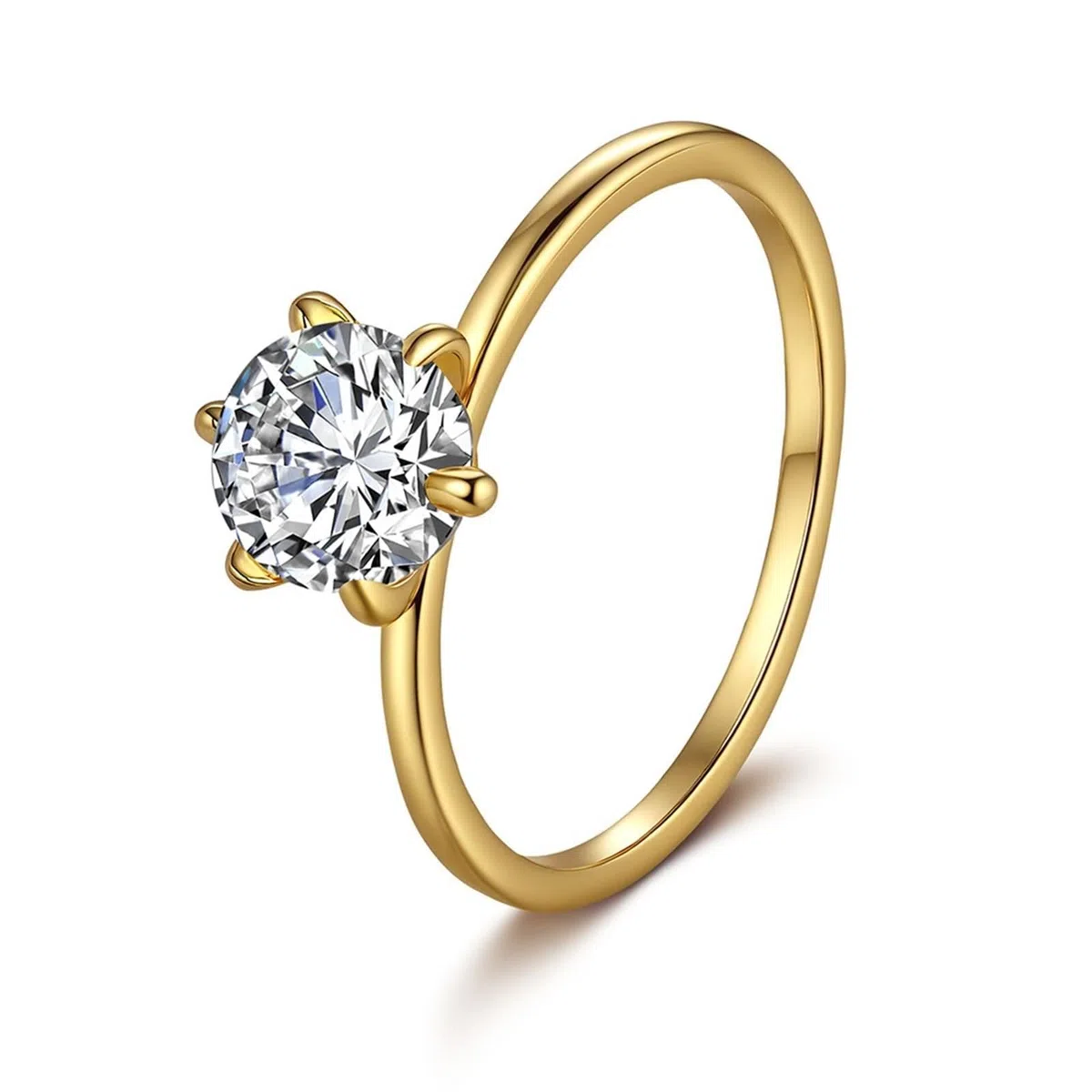 Anillo para mujer de oro con moissanite, alianzas de oro amarillo solitario, anillos de compromiso, anillo de compromiso de oro real
