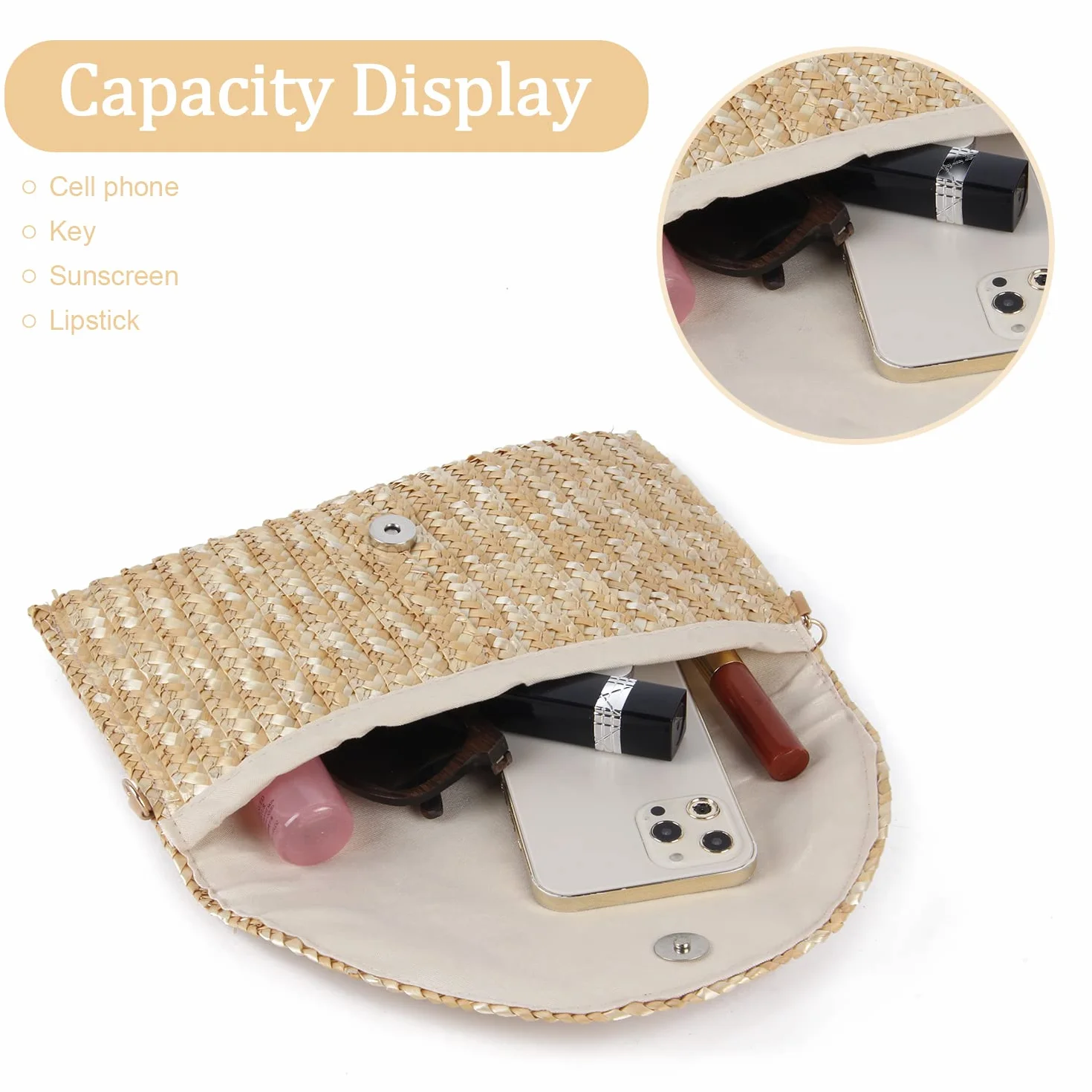LHHMZ Cartera de mano de paja para mujer Bolsos de verano Bolsos de hombro de paja tejida Cartera de playa