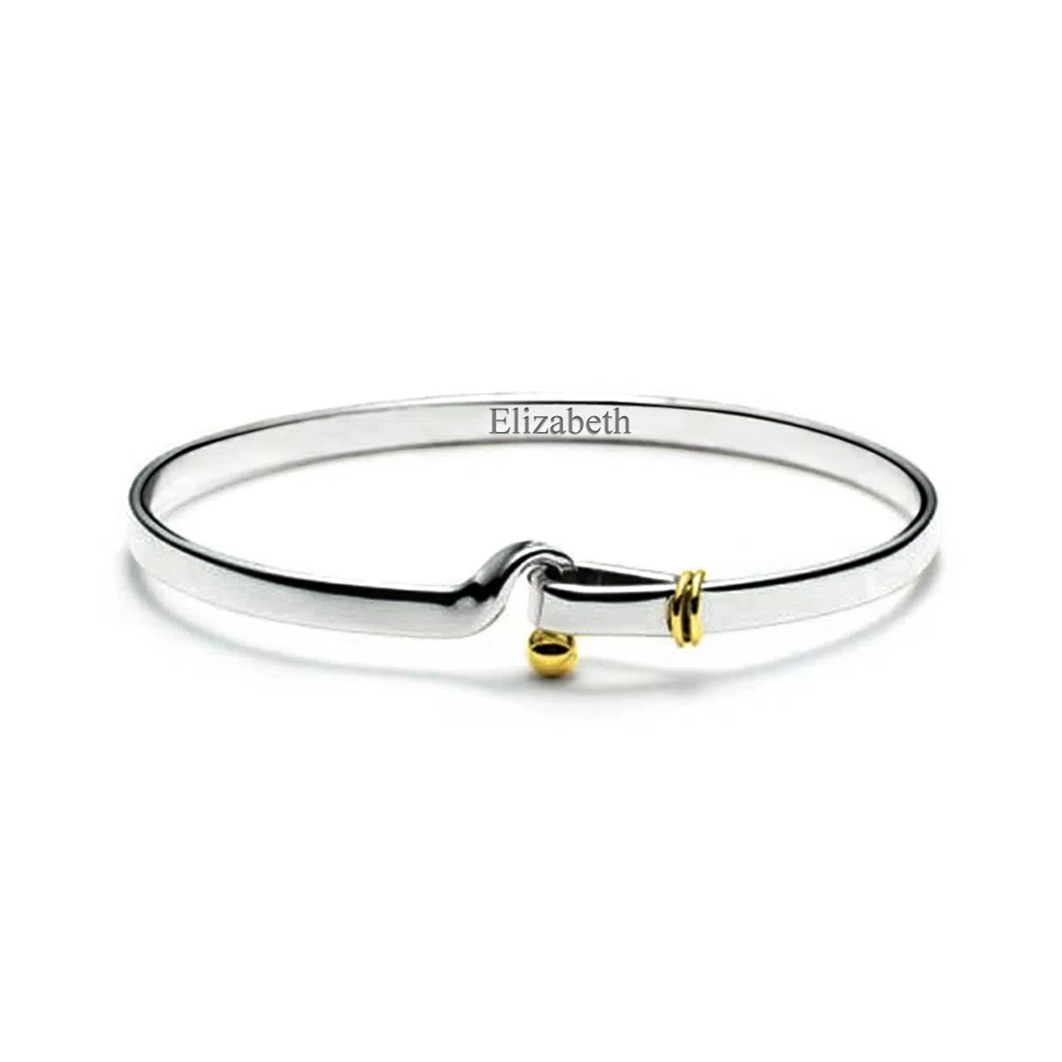 Bling Jewelry Pulsera de brazalete con cierre de gancho y ojo chapado en oro de dos tonos personalizado para amigo Plata esterlina .925 grabada a medida