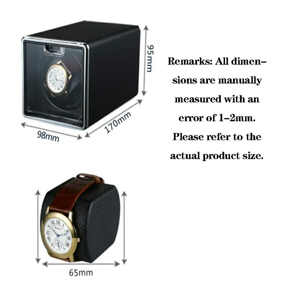 Enrollador de Reloj automático, Estuche enrollador automático de un Solo Reloj para 1 Reloj con Motor silencioso Caja de exhibición de Almacenamiento de Relojes giratorios (5) (1)