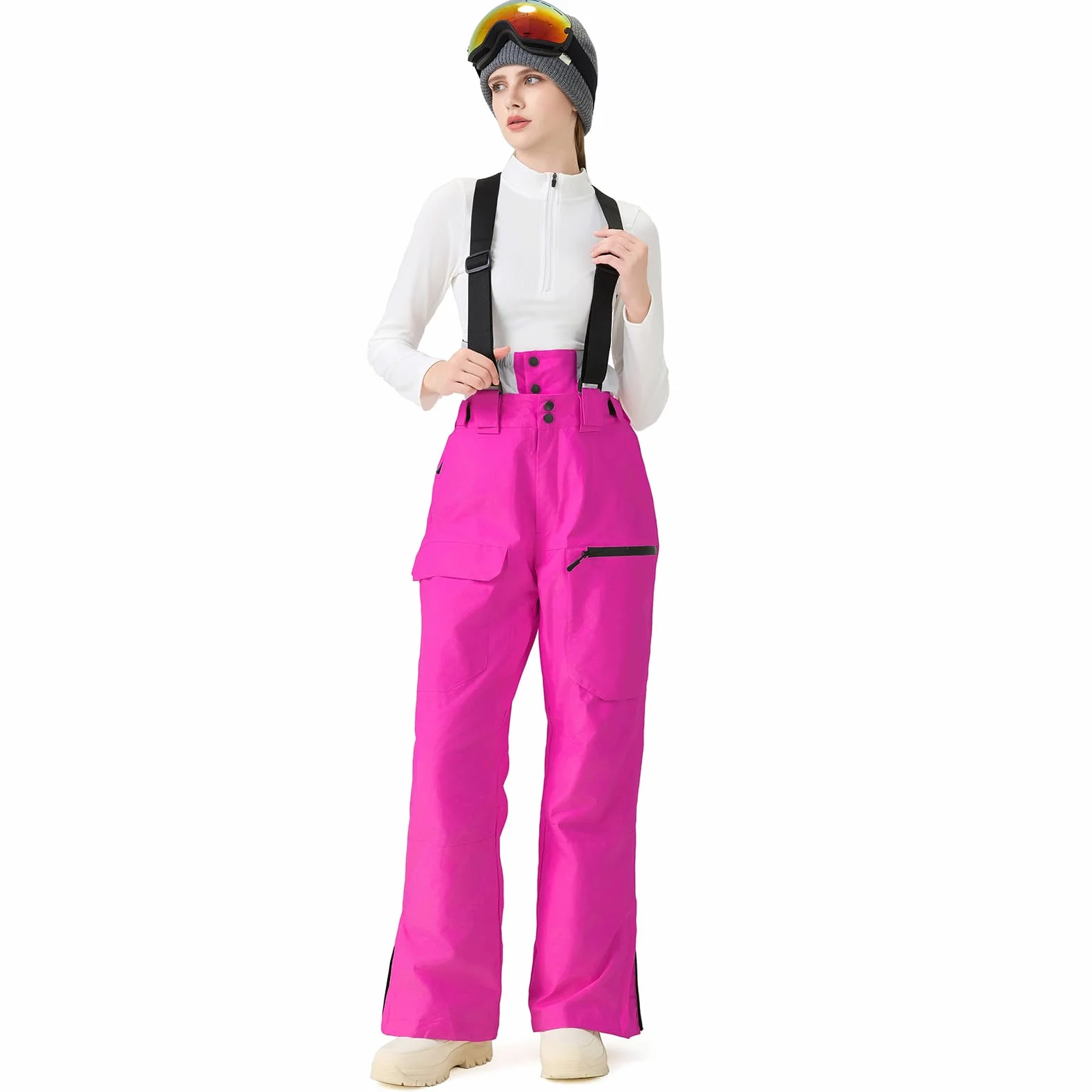 ALSOGO Pantalones de esquí para mujer, impermeables, aislados, para invierno, snowboard, tirantes ajustables, pantalones de nieve, resistentes al viento, pantalones cálidos para exteriores