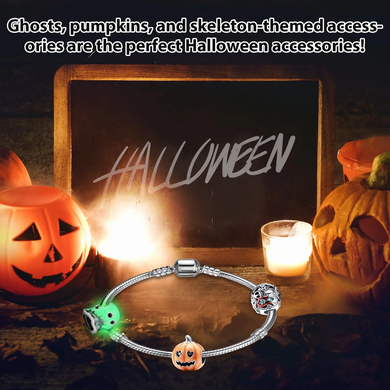 Halloween Charms Halloween Luminoso Colgante con Calabaza Cráneo Fantasmas Charms para Pulsera y Collar Joyas Regalo para Mujer