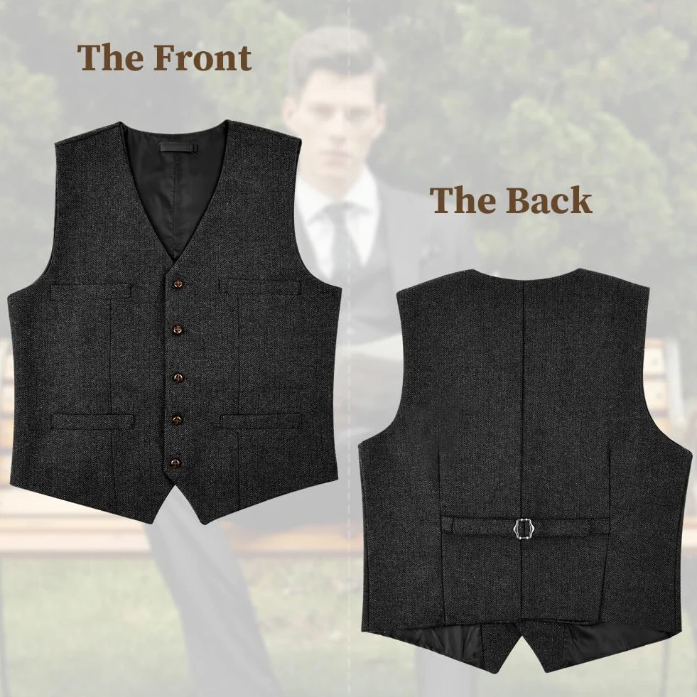 AUYAO Chaleco Formal Hombre Lana Espiga Tweed Boda